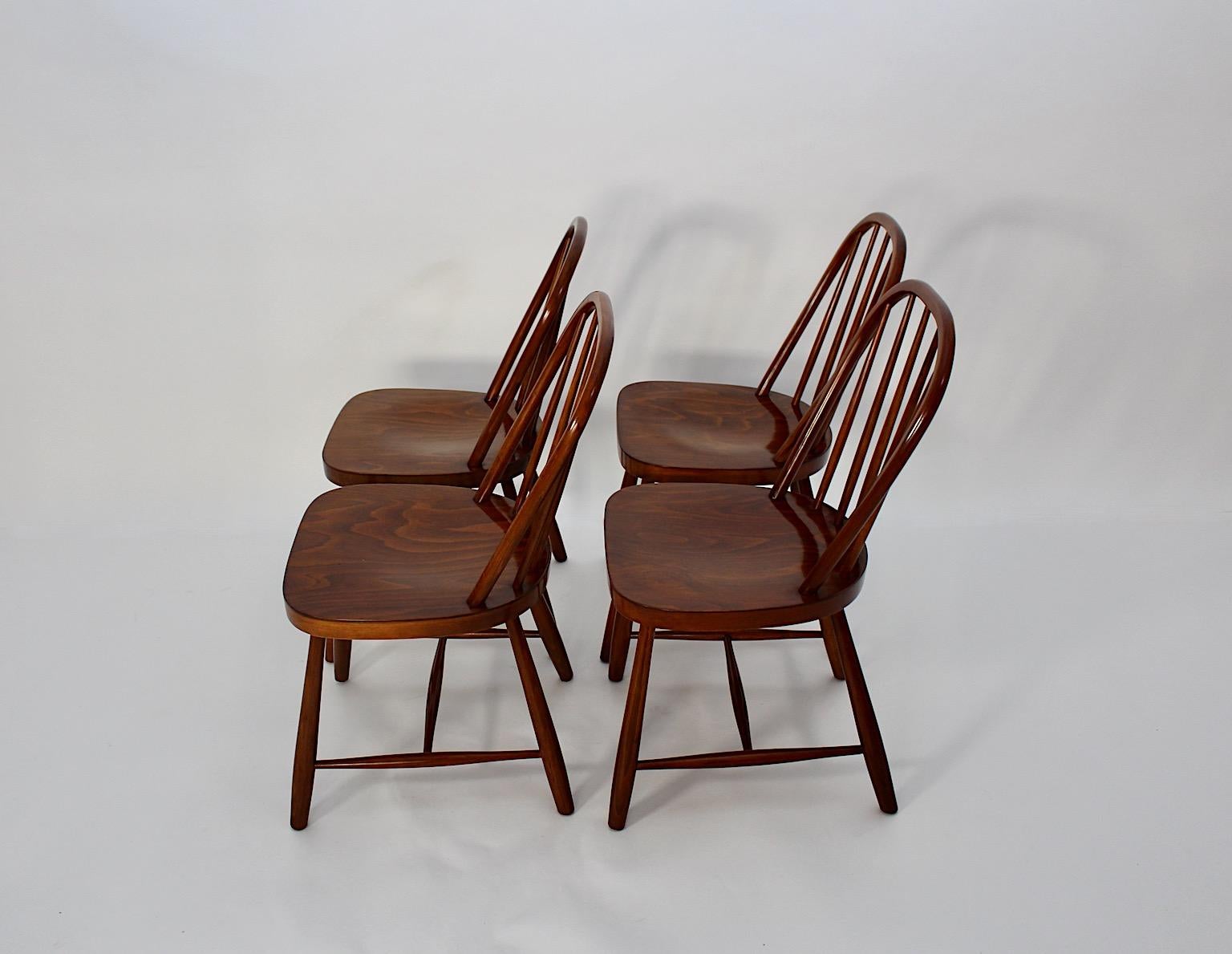 Early 20th Century Art Deco Vintage Beech Windsor Dining Room Chairs Four Josef Frank 1920s Vienna For Sale