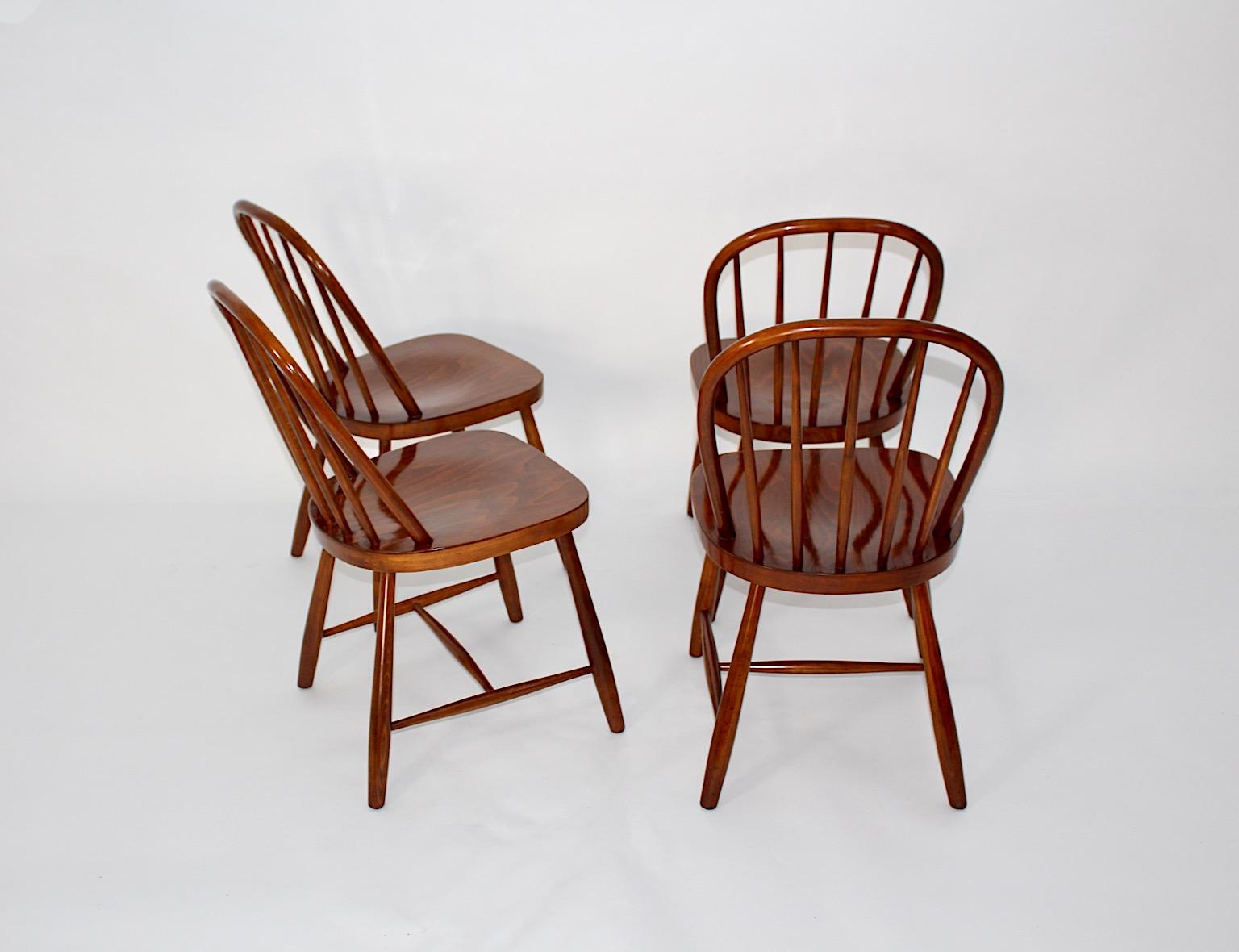 Art Deco Vintage Beech Windsor Dining Room Chairs Four Josef Frank 1920s Vienna For Sale 3