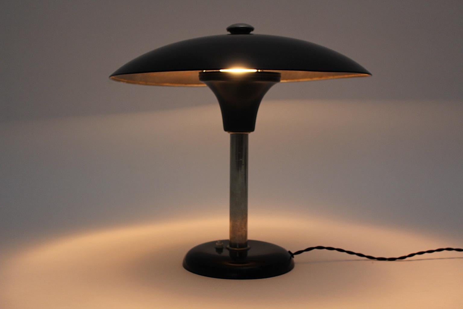 Metal Art Deco Vintage Black Chrome Table Lamp Desk Lamp Max Schumacher, 1934, Germany For Sale