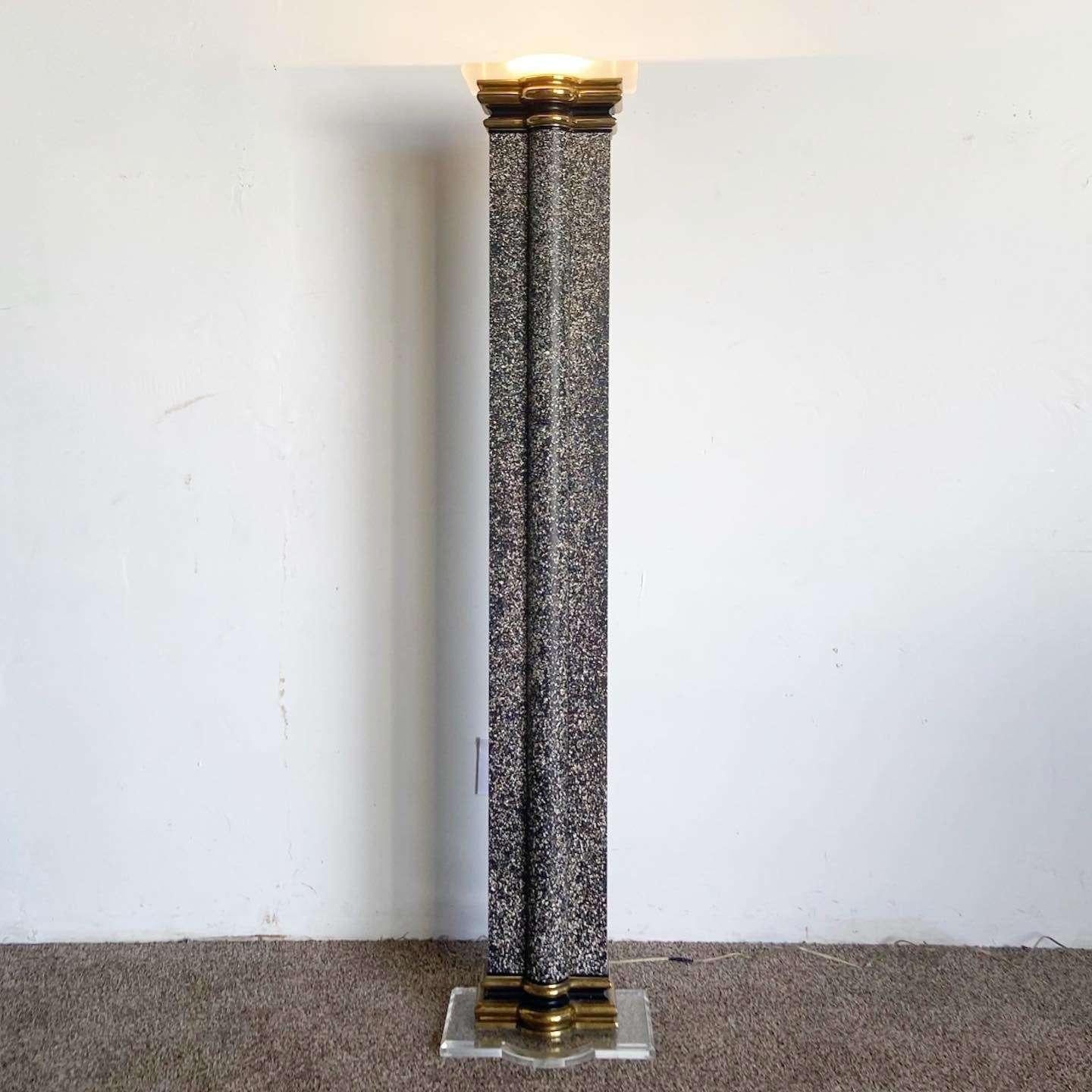 Art Deco Vintage Black White and Gold Torchiere Floor Lamp In Good Condition For Sale In Delray Beach, FL