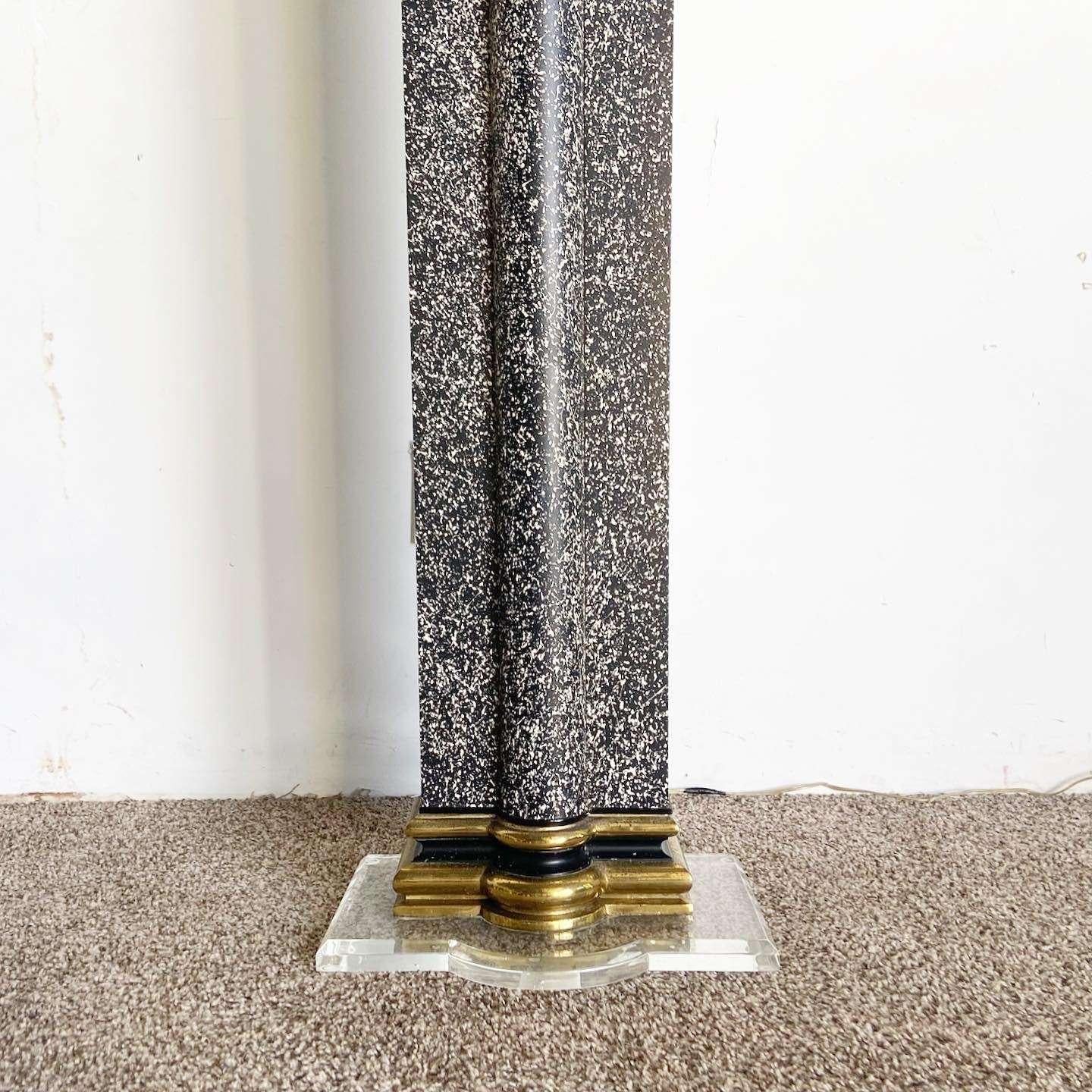 Brass Art Deco Vintage Black White and Gold Torchiere Floor Lamp For Sale