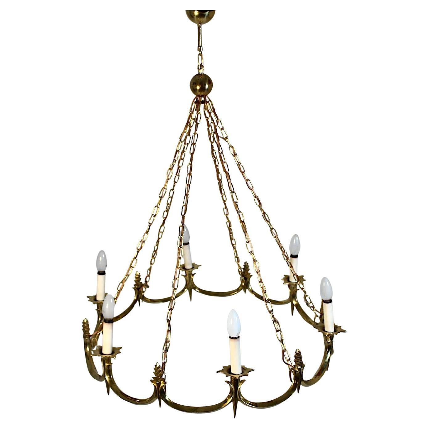 Art Deco Vintage Brass Circular Chandelier Style Dagobert Peche 1920s Vienna