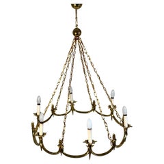 Art Deco Vintage Brass Circular Chandelier Style Dagobert Peche 1920s Vienna