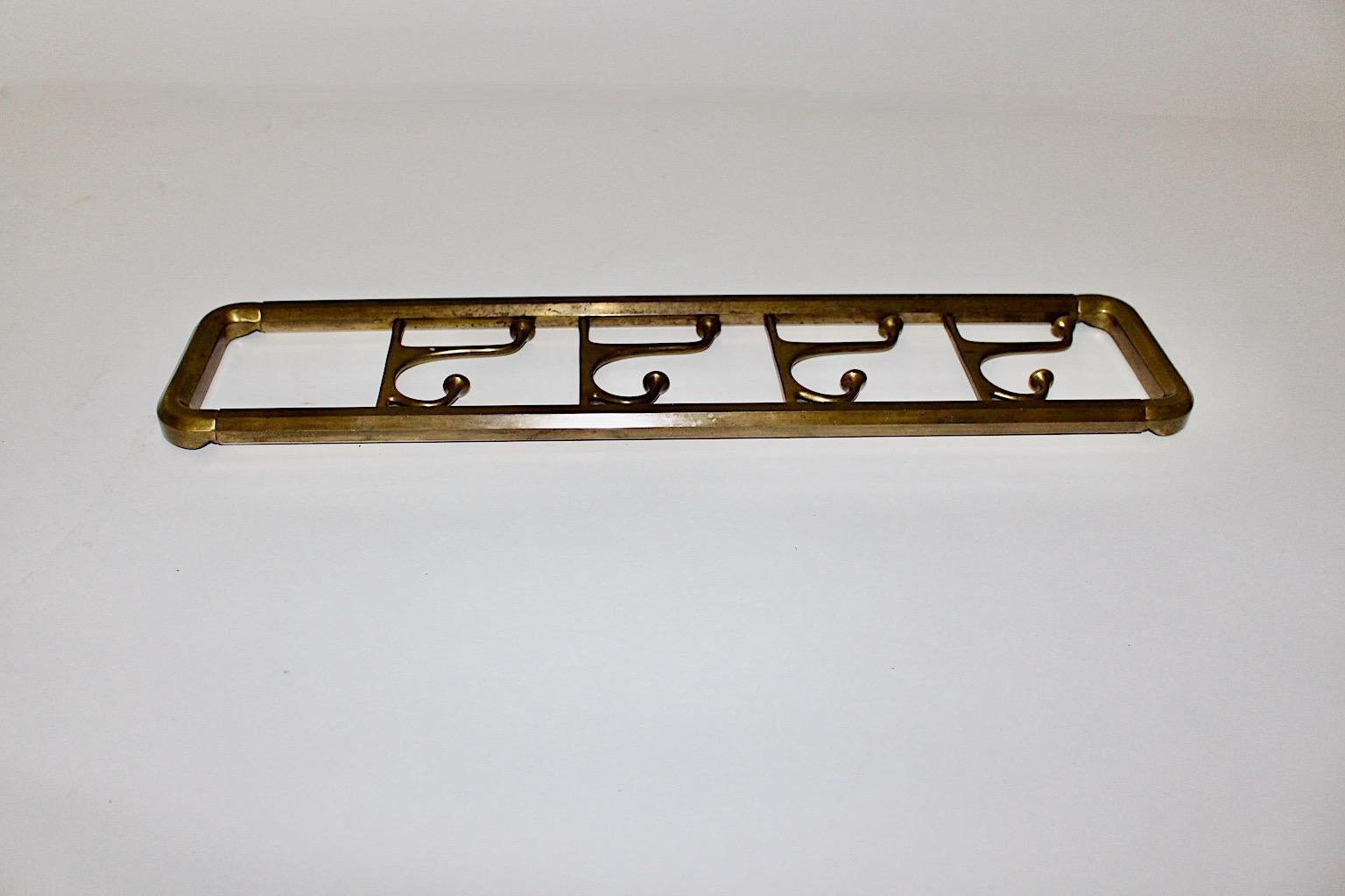 Austrian Art Deco Vintage Brass Coat Hooks or Coat Rack or Towel Rack 1930s Austria