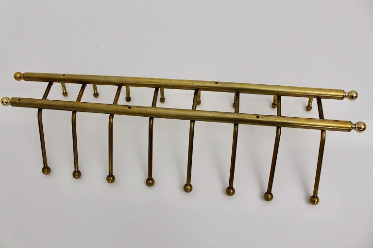 Art Deco Vintage Brass Coat Rack Reling Wall Hooks, 1930s, Austria For ...