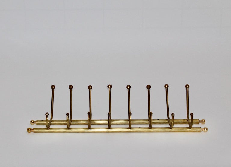 Art Deco Vintage Brass Coat Rack Reling Wall Hooks, 1930s, Austria For ...
