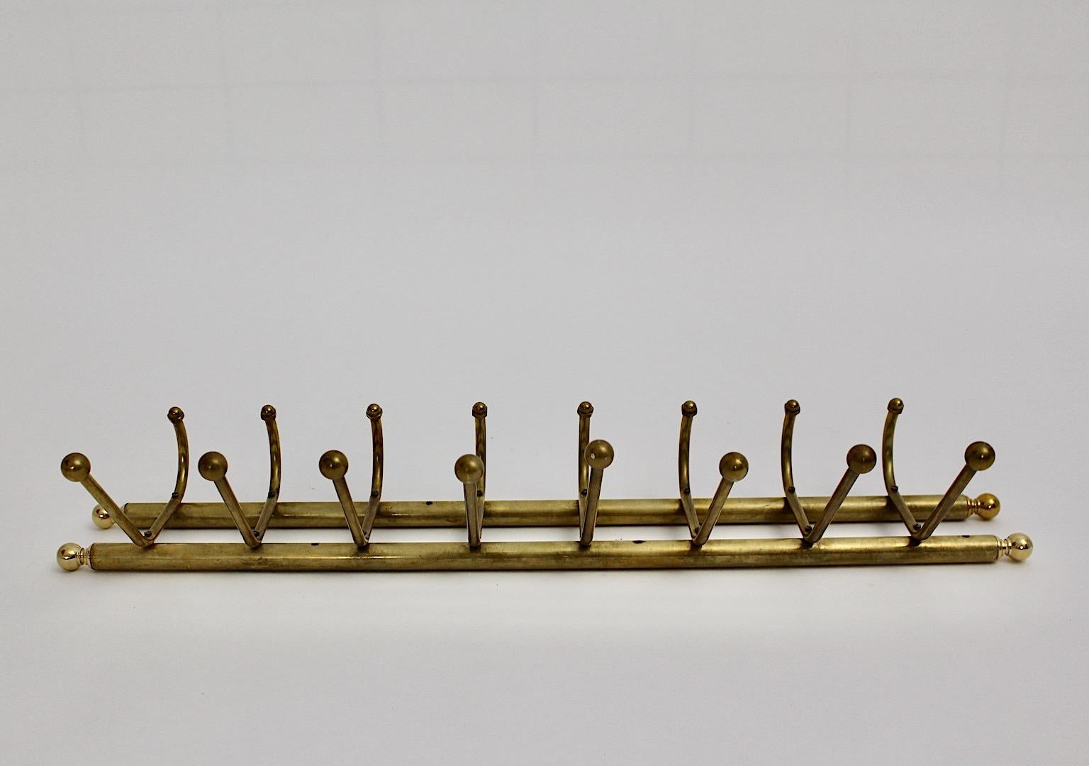 Art Deco Vintage Brass Coat Rack Reling Wall Hooks, 1930s, Austria In Good Condition In Vienna, AT