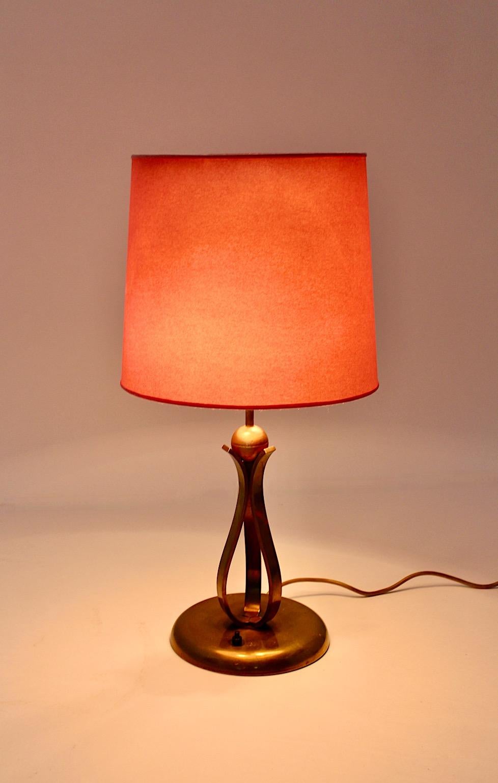 Art Deco Vintage Brass Copper Table Lamp Pink Shade 1930s Vienna For Sale 4