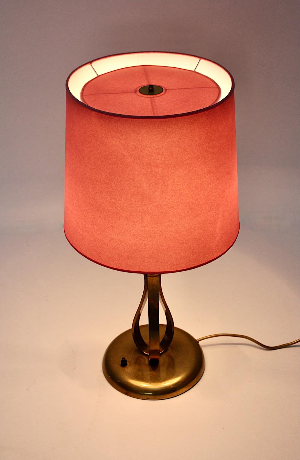 Art Deco Vintage Brass Copper Table Lamp Pink Shade 1930s Vienna For Sale 5