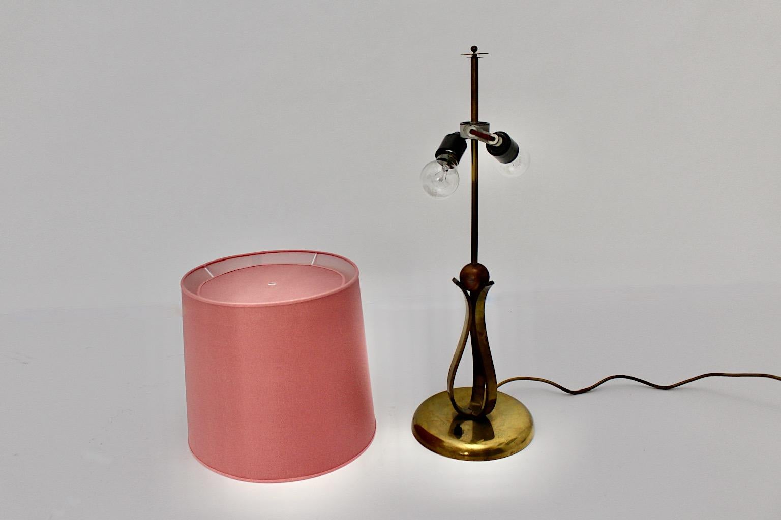 Art Deco Vintage Brass Copper Table Lamp Pink Shade 1930s Vienna For Sale 6