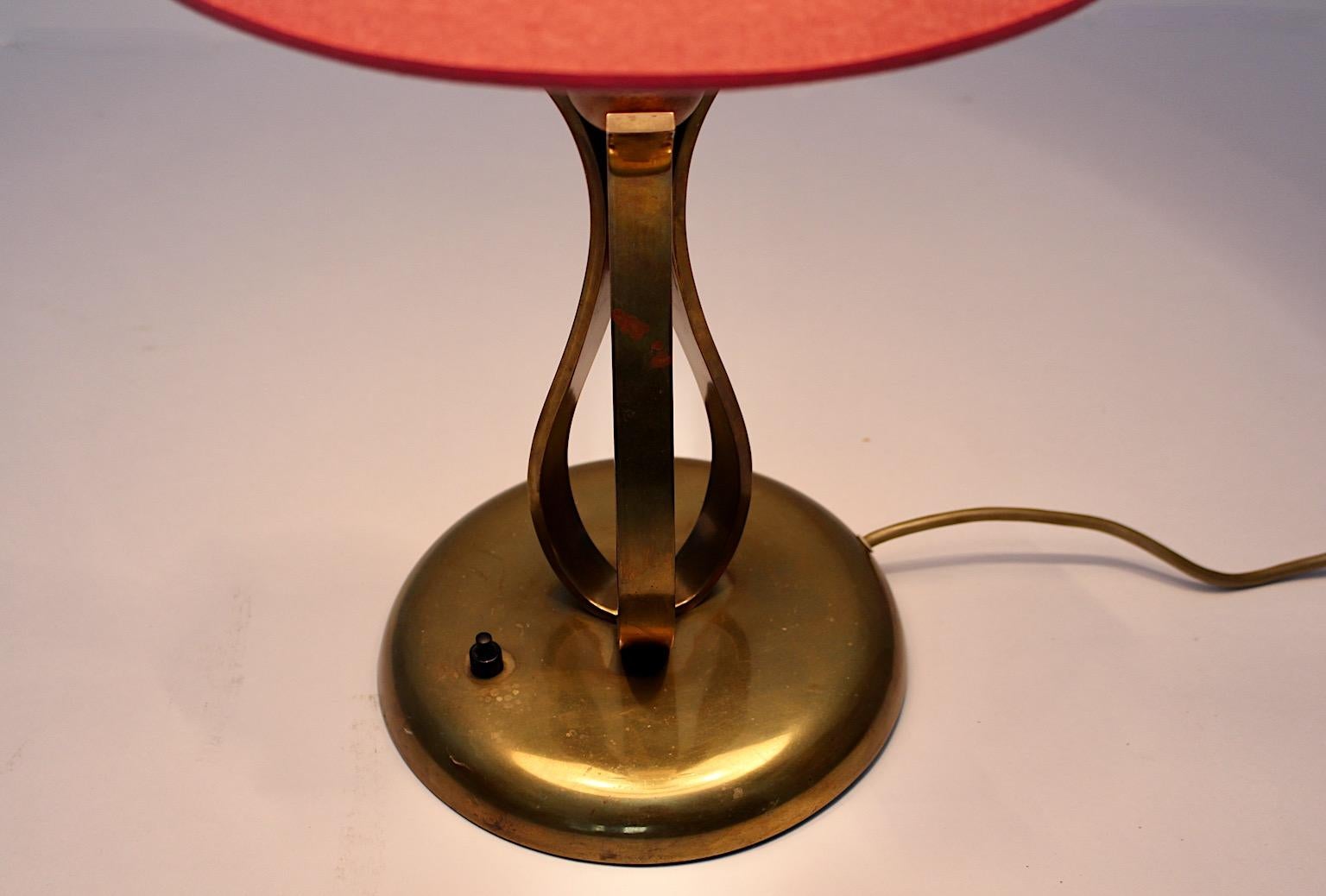 Art Deco Vintage Brass Copper Table Lamp Pink Shade 1930s Vienna For Sale 7