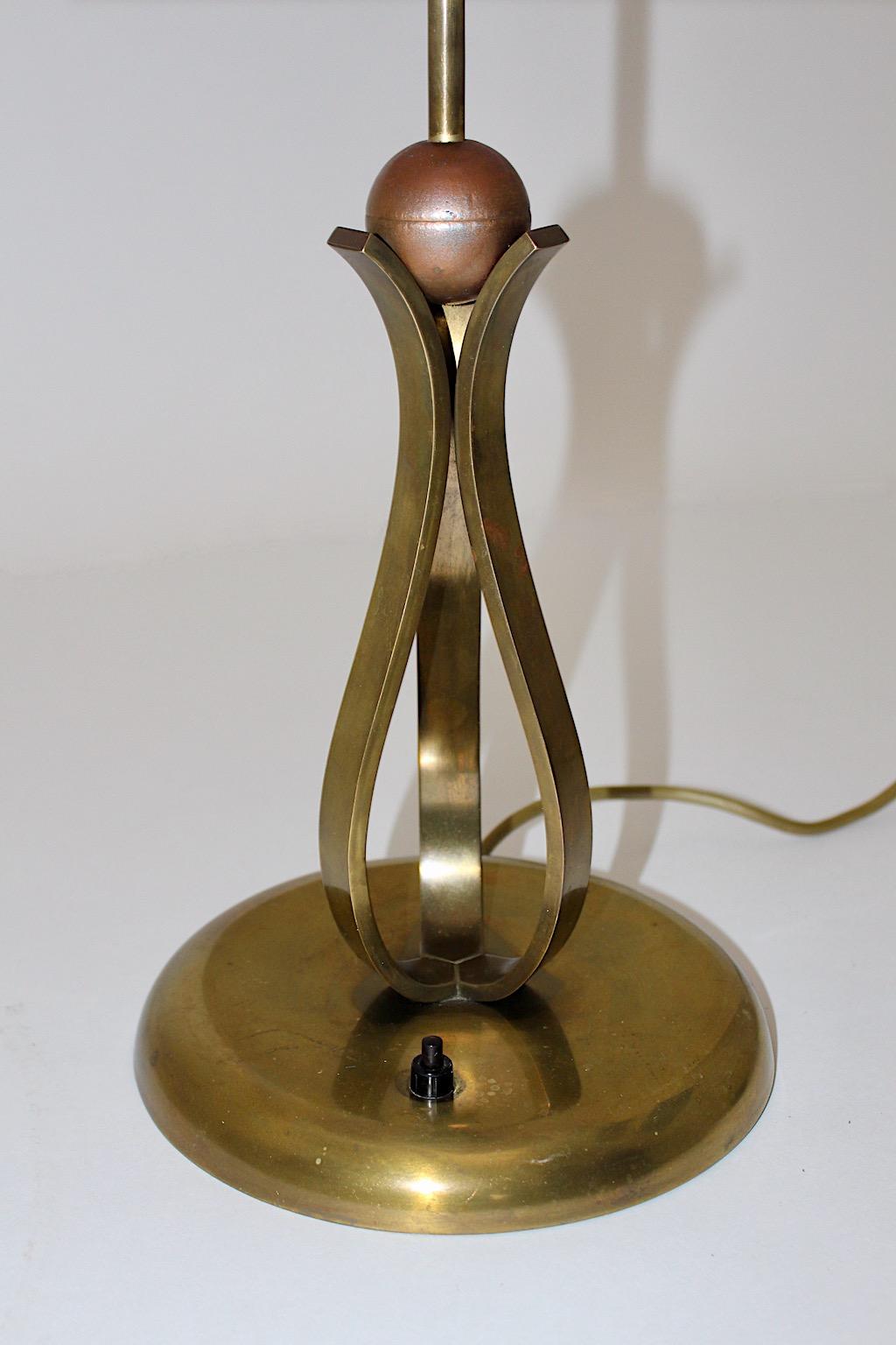 Art Deco Vintage Brass Copper Table Lamp Pink Shade 1930s Vienna For Sale 8