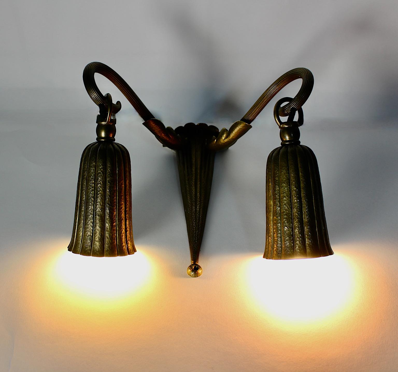 Austrian Art Deco Vintage Brass Sconce Wall Lighting, 1930s, Austria For Sale