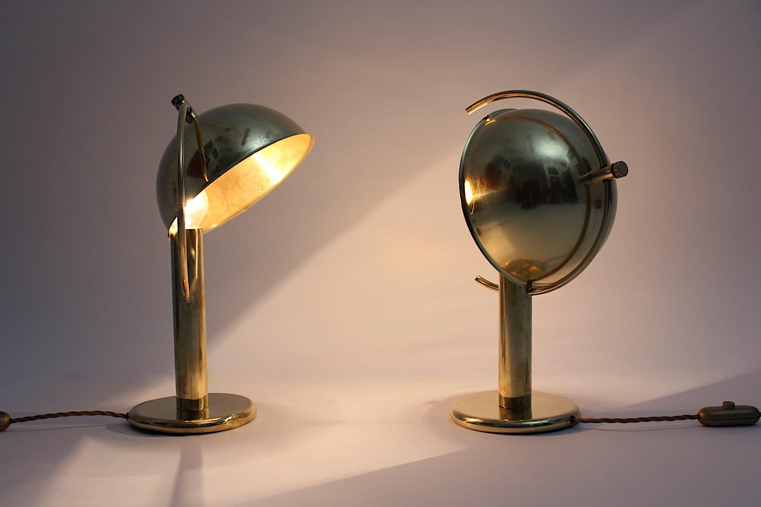 Mid-20th Century Art Deco Vintage Brass Table Lamps Nightstand Lamps Mushroom 1930s Sweden For Sale