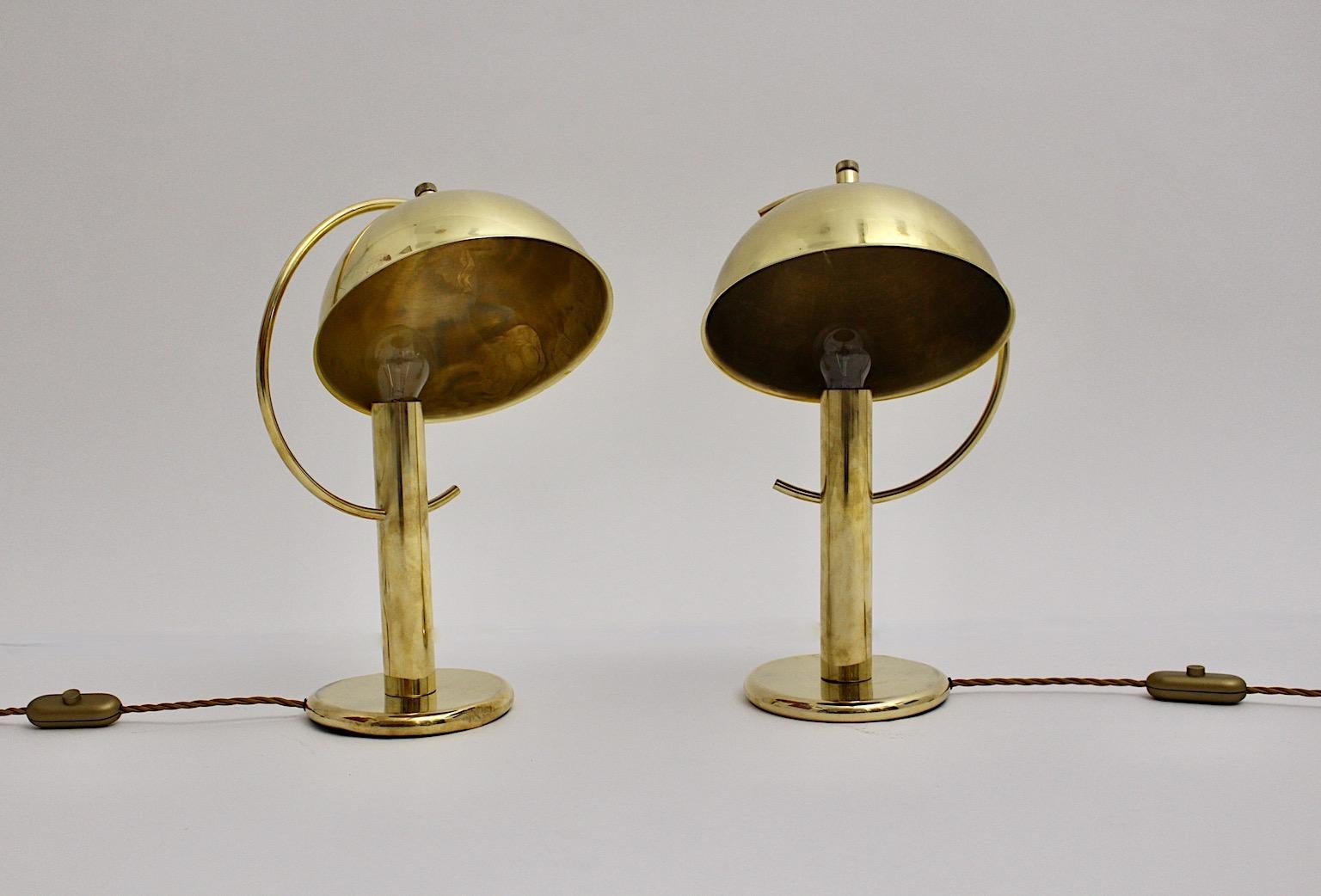 Art Deco Vintage Brass Table Lamps Nightstand Lamps Mushroom 1930s Sweden For Sale 1