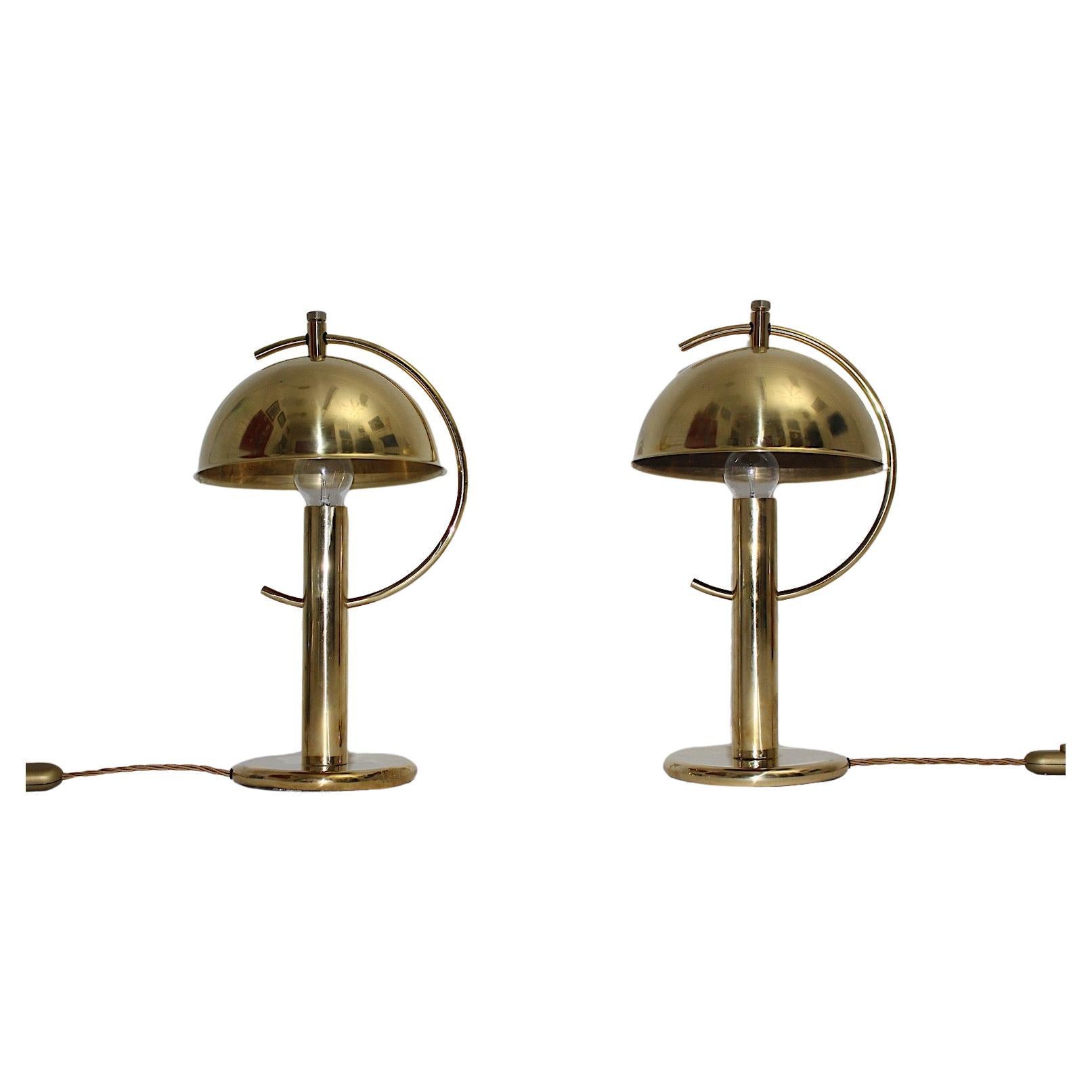 Lampes de table Art Déco vintage en laiton Lampes de table de nuit champignon 1930s Suède en vente