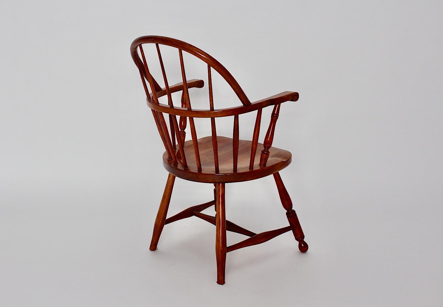 Art Deco Vintage Brown Beech Armchair Windsor Chair Josef Frank, Austria For Sale 4