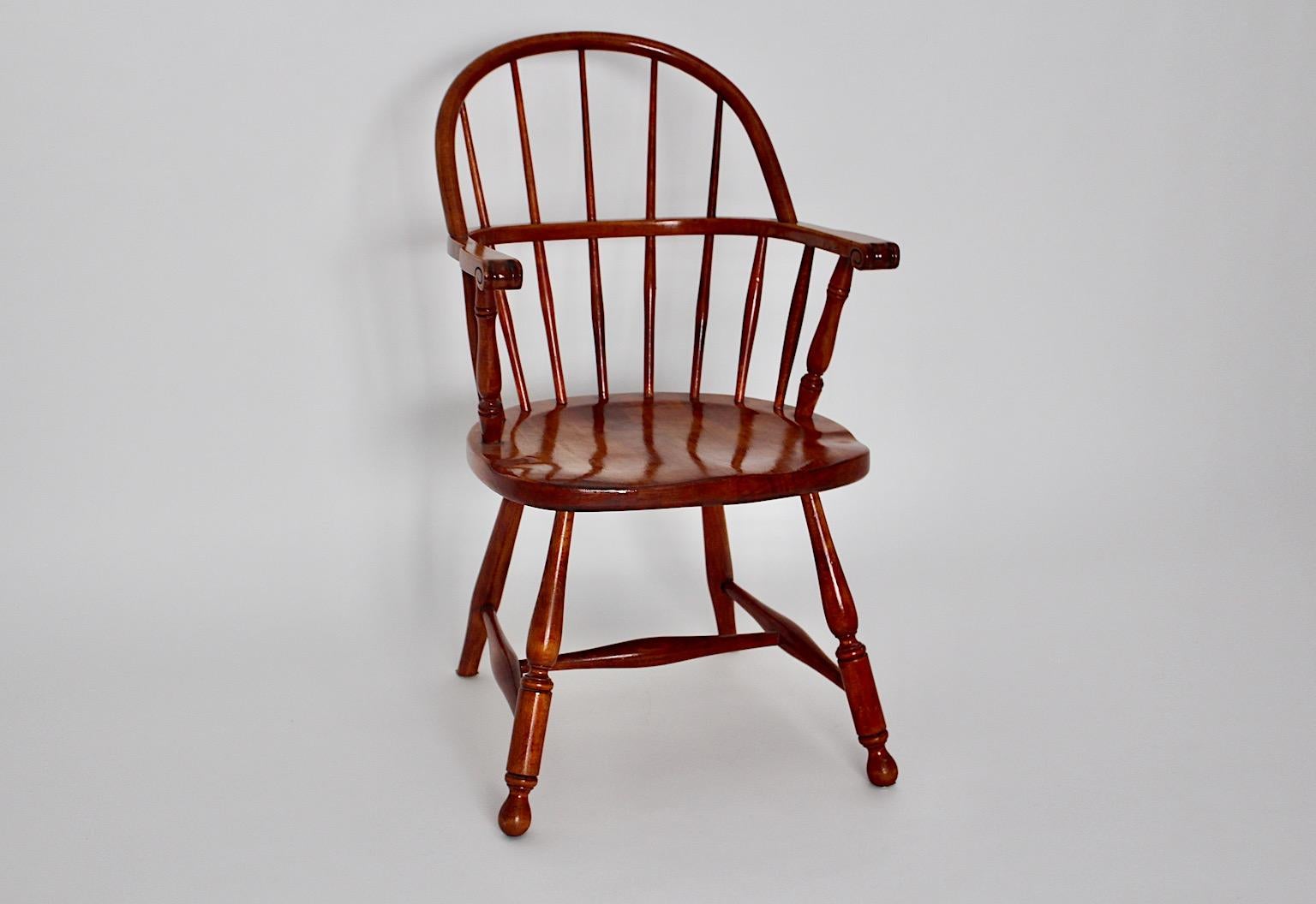 Art Deco Vintage Brown Beech Armchair Windsor Chair Josef Frank, Austria For Sale 9
