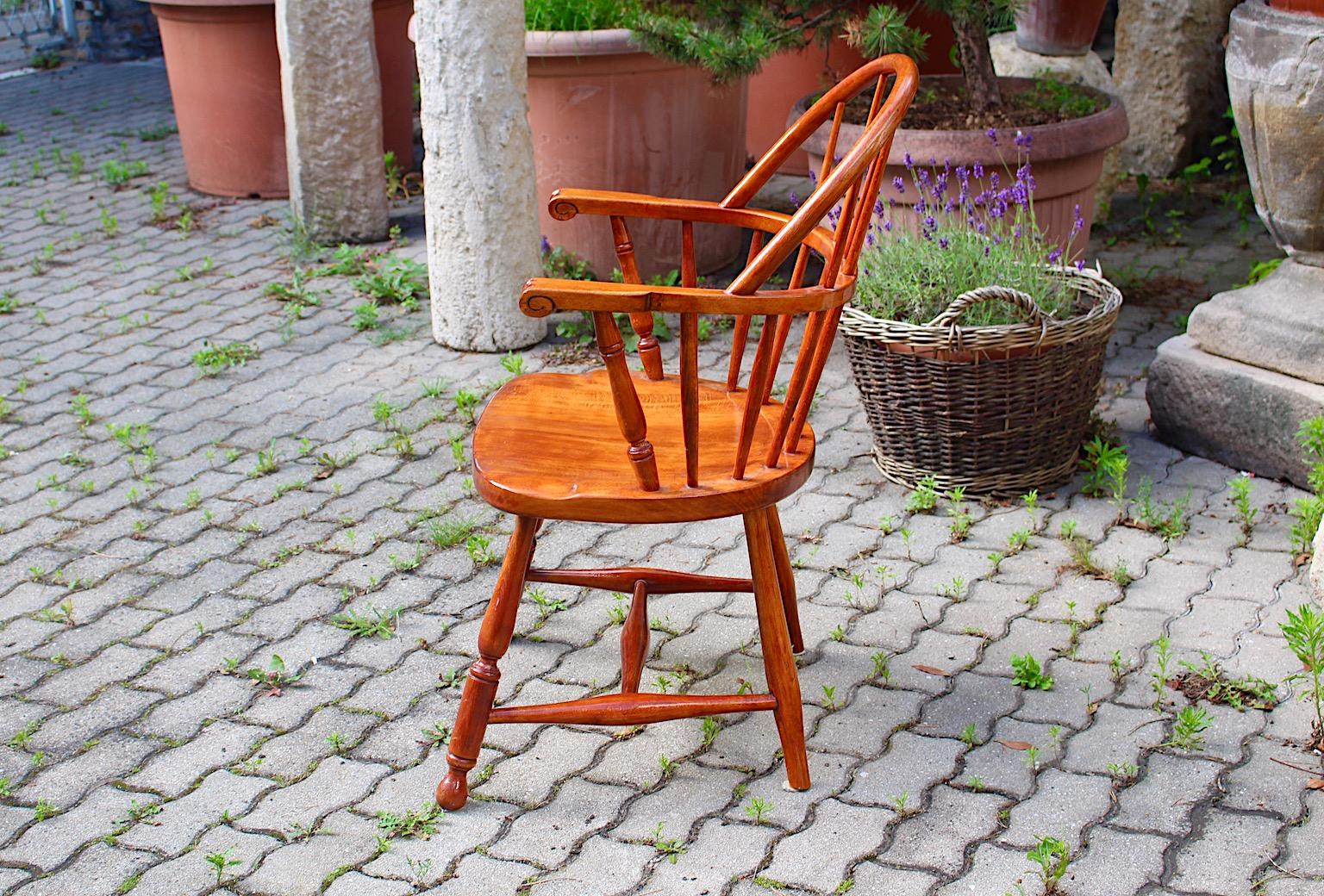 Austrian Art Deco Vintage Brown Beech Armchair Windsor Chair Josef Frank, Austria For Sale