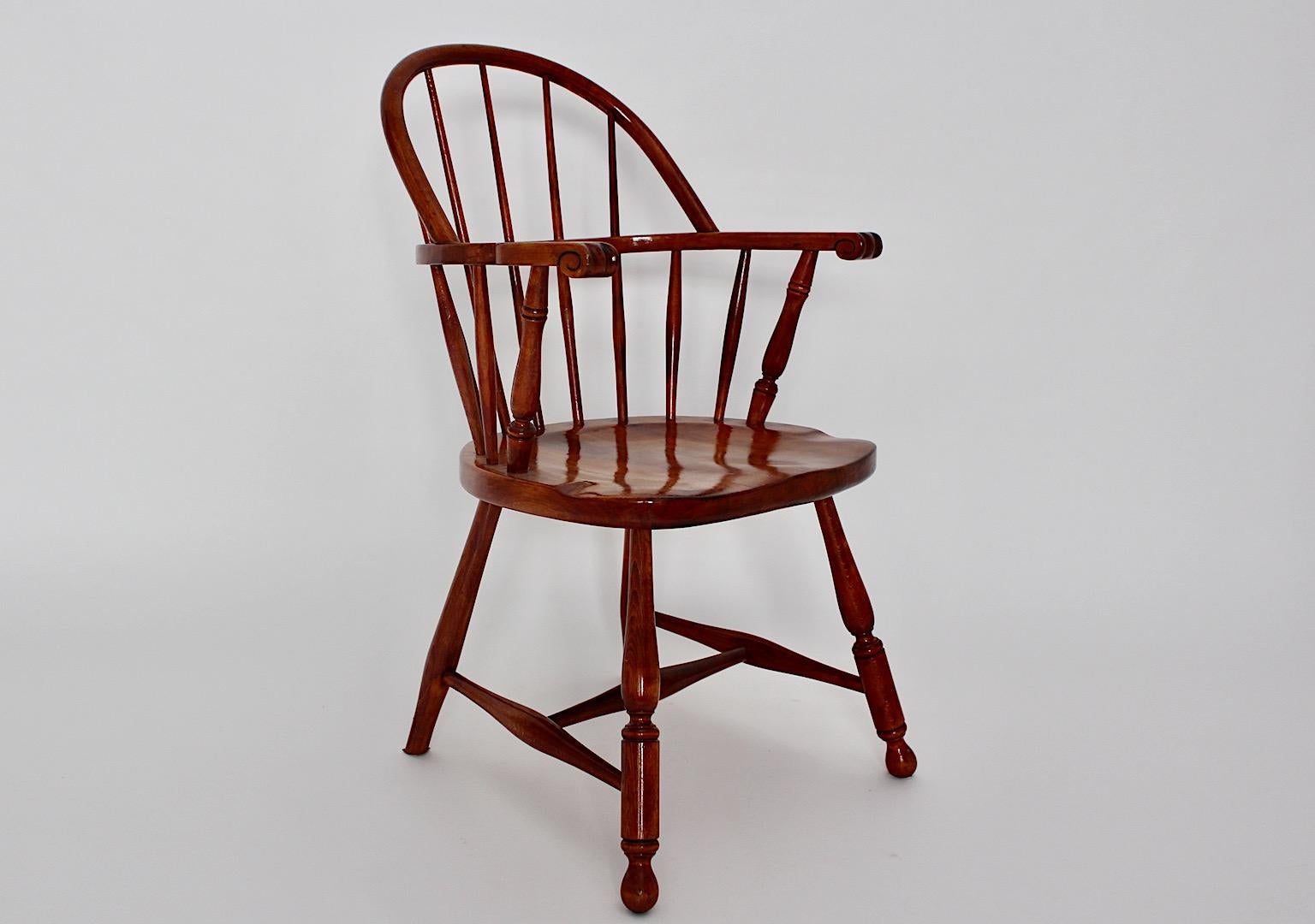 Early 20th Century Art Deco Vintage Brown Beech Armchair Windsor Chair Josef Frank, Austria For Sale
