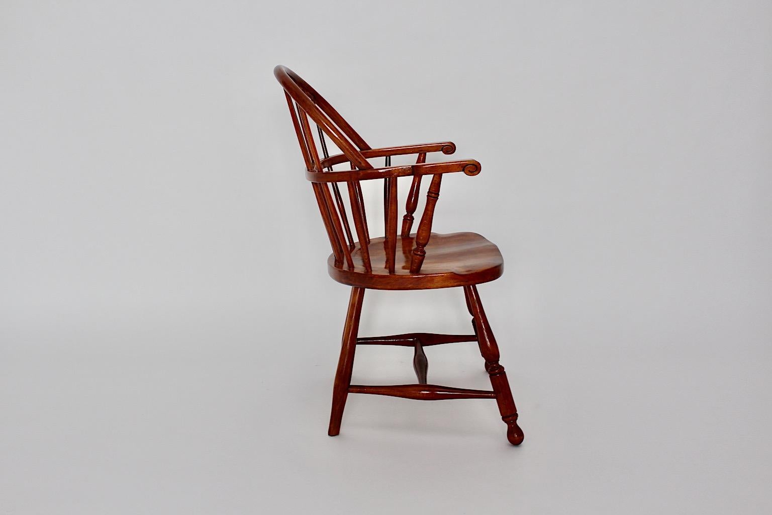 Art Deco Vintage Brown Beech Armchair Windsor Chair Josef Frank, Austria For Sale 2