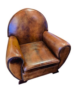 Art Deco Club Armchair in Hand-Patinated Cognac Leather