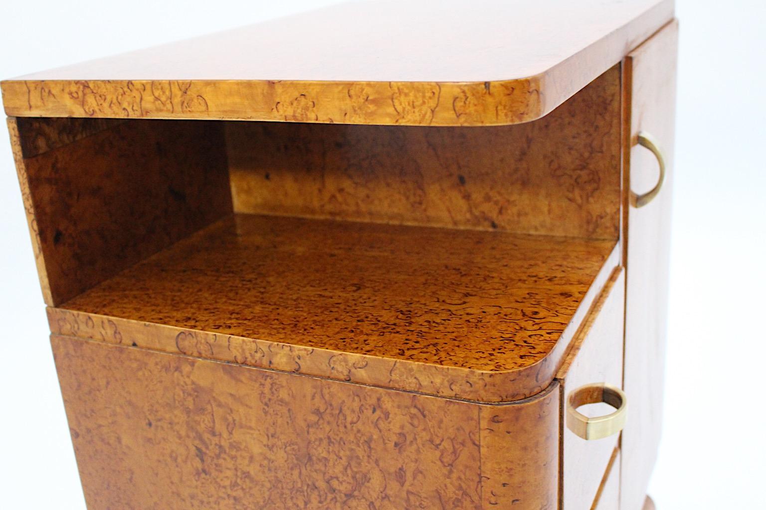 Art Deco Vintage Brown Nightstands Bedside Tables Poplar Brass 1930s Austria 8