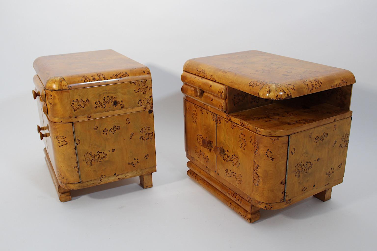 Art Deco Vintage Brown Pappel Nachttische Pair Duo 1930er Wien im Angebot 3