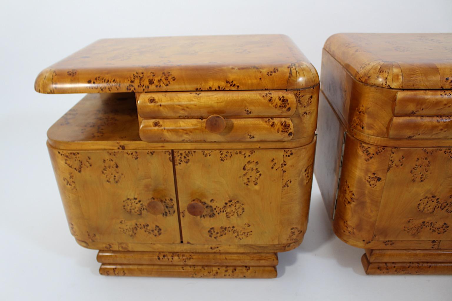 Art Deco Vintage Brown Pappel Nachttische Pair Duo 1930er Wien im Angebot 4