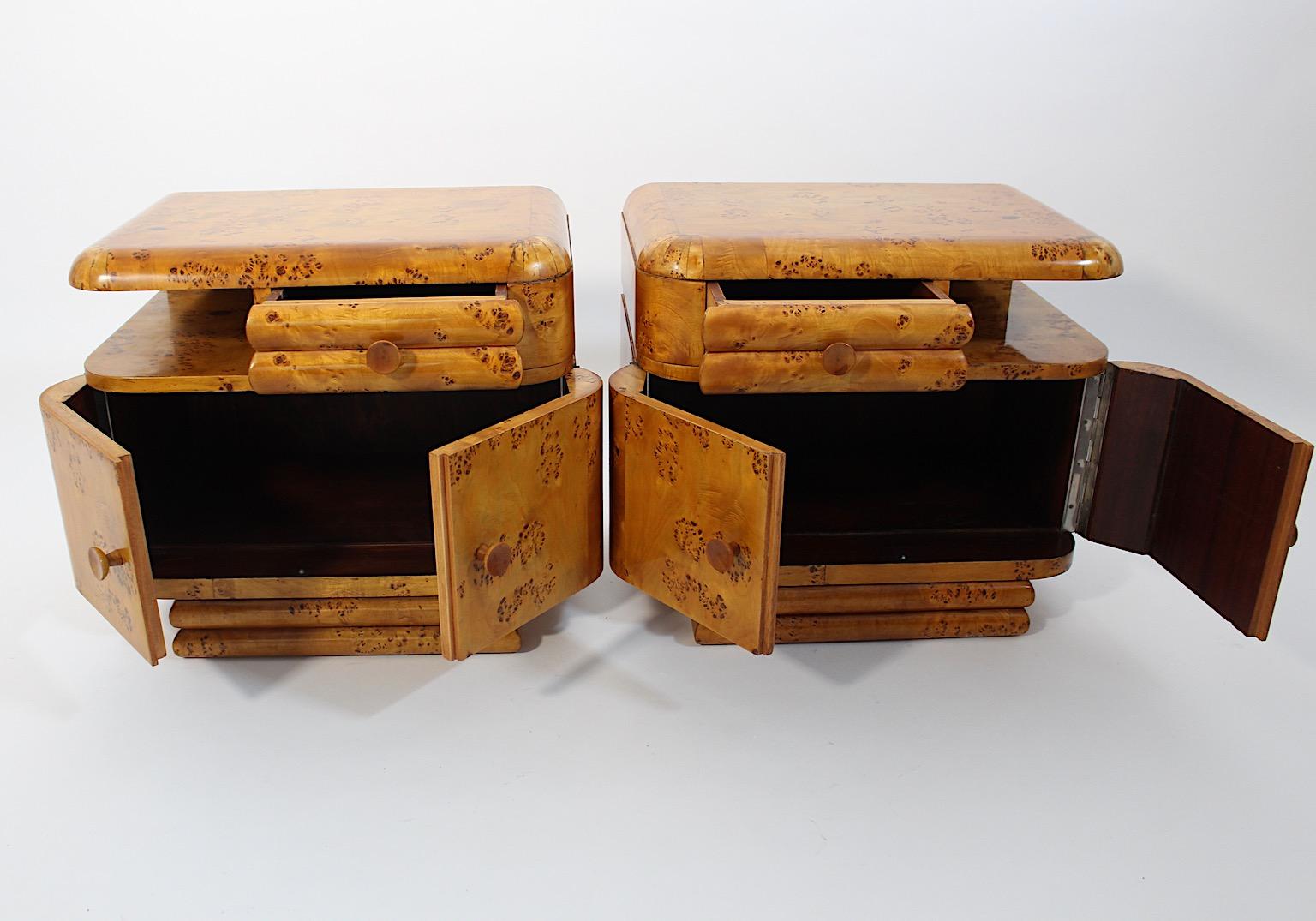 Art Deco Vintage Brown Pappel Nachttische Pair Duo 1930er Wien im Angebot 8