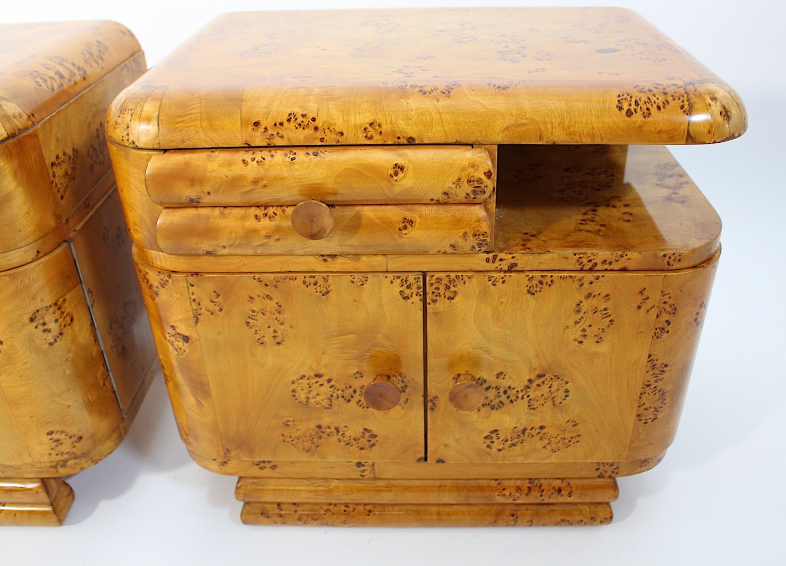 Art Deco Vintage Brown Pappel Nachttische Pair Duo 1930er Wien im Angebot 11