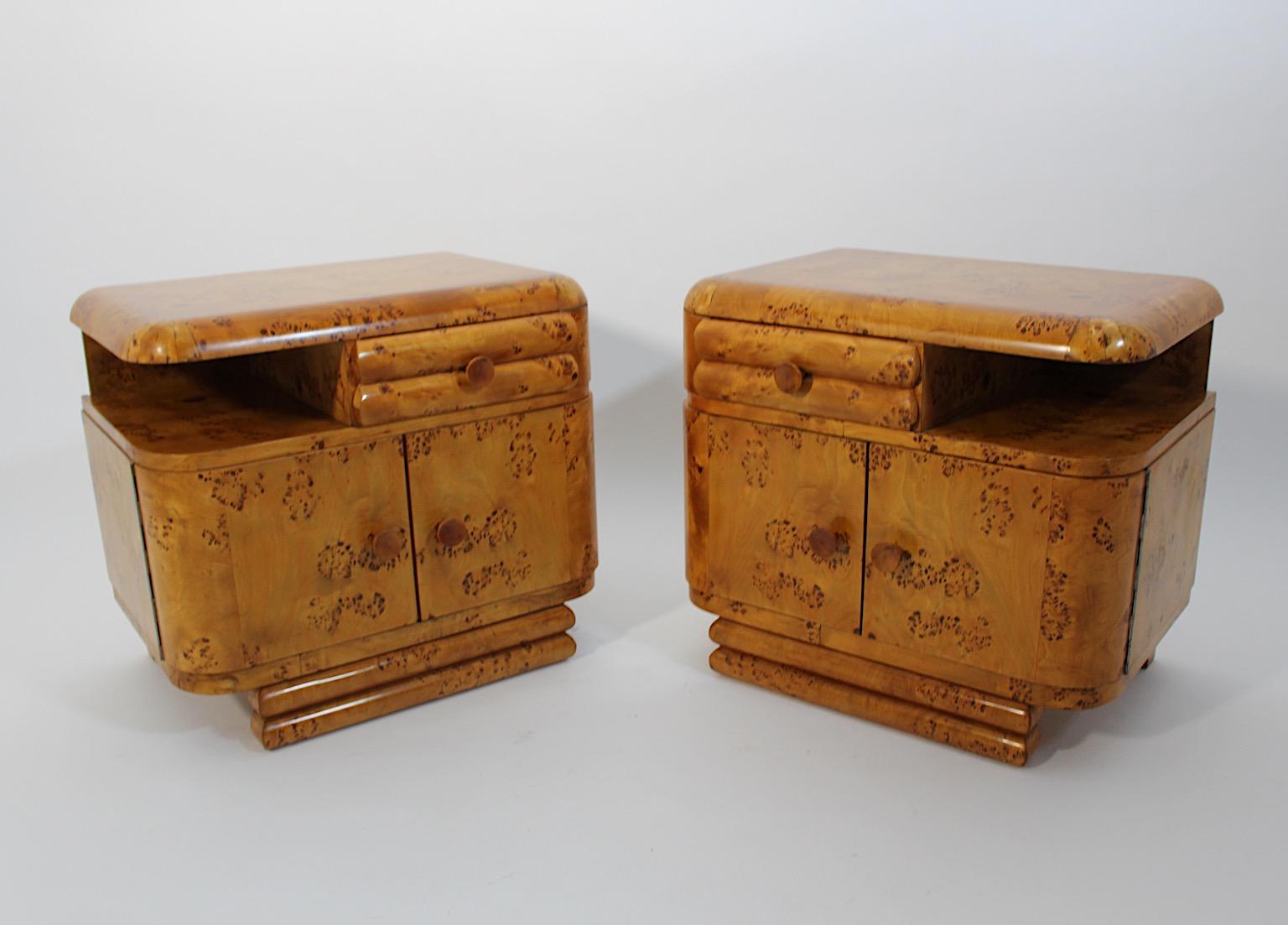 Art Deco Vintage Brown Pappel Nachttische Pair Duo 1930er Wien im Angebot 12