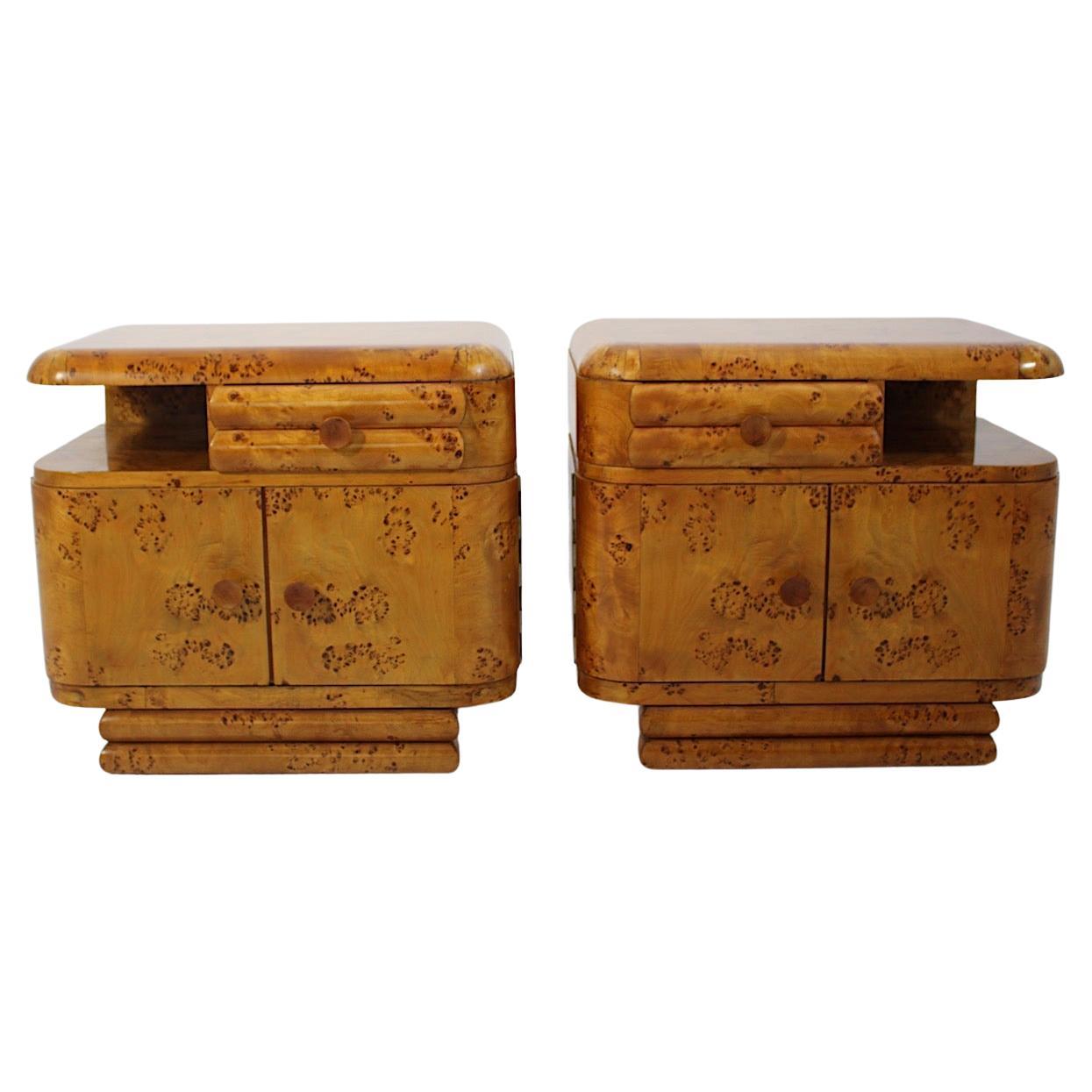 Art Deco Vintage Brown Pappel Nachttische Pair Duo 1930er Wien