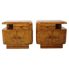 Art Deco Vintage Brown Poplar Nightstands Pair Duo 1930s Vienna