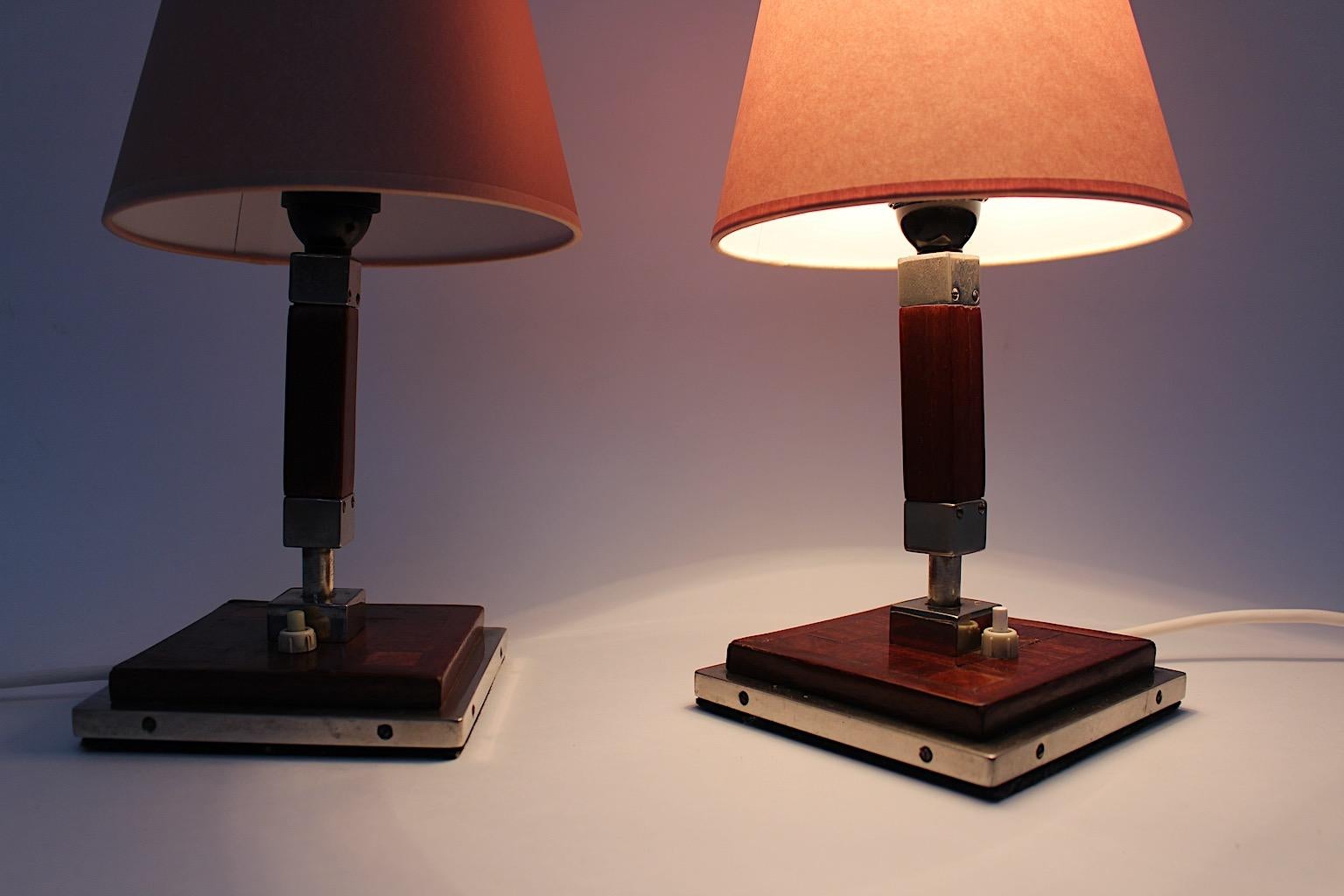 Art Deco Vintage Brown Silver Mauve Oak Chromed Metal Table Lamp Austria, 1930s 1