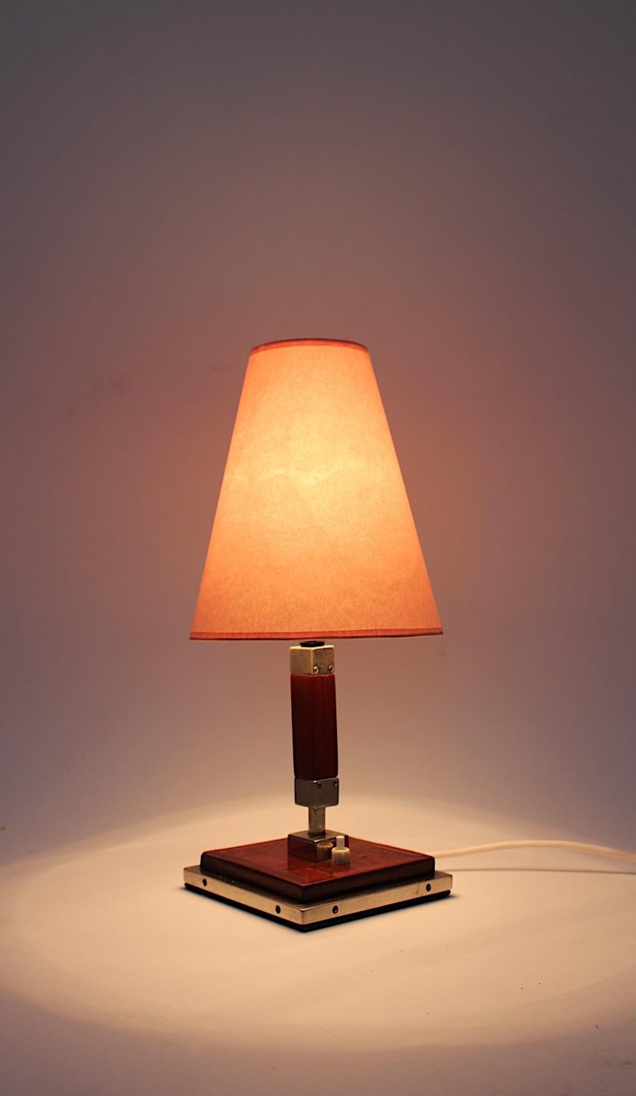 Art Deco Vintage Brown Silver Mauve Oak Chromed Metal Table Lamp Austria, 1930s 2