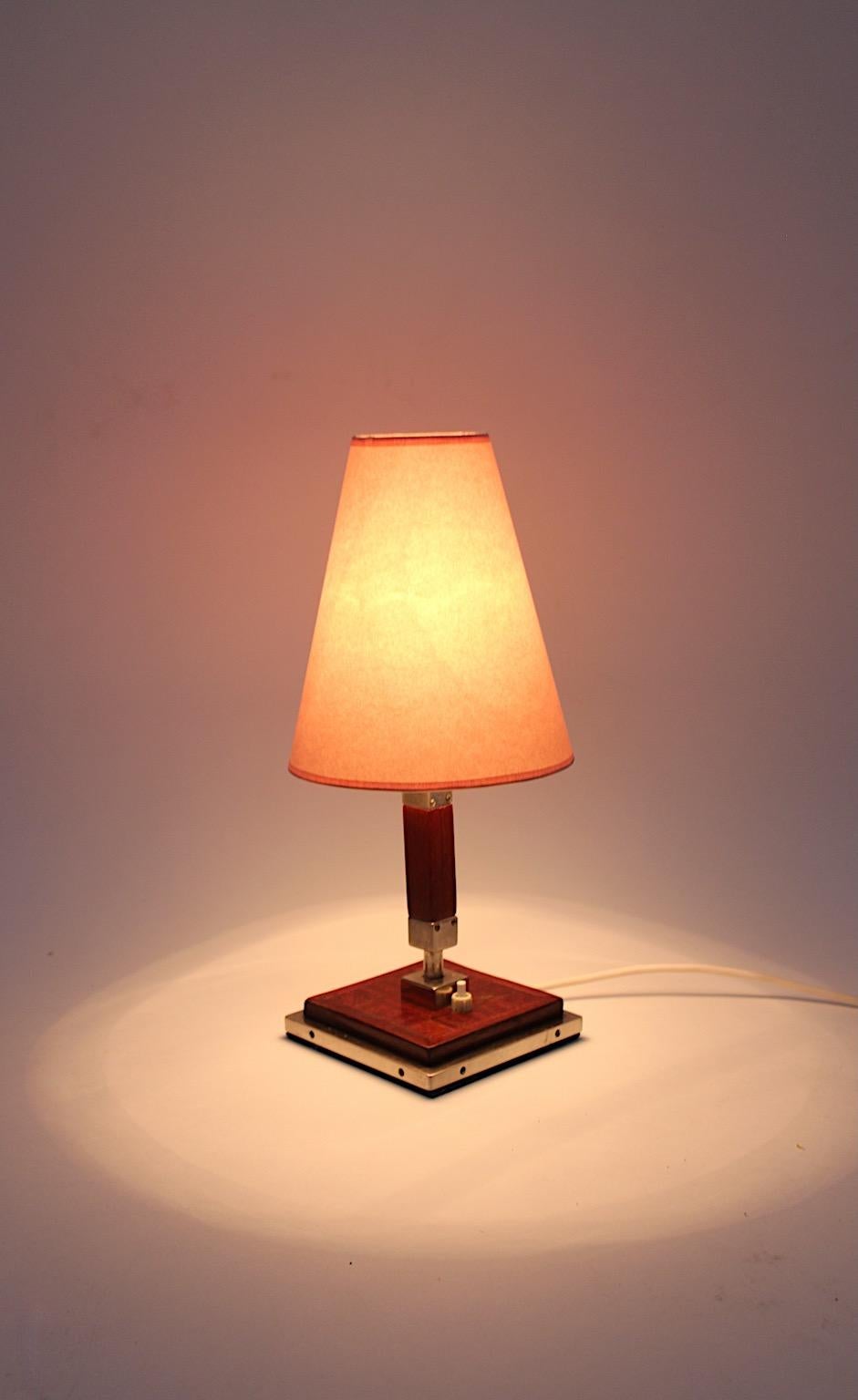 Art Deco Vintage Brown Silver Mauve Oak Chromed Metal Table Lamp Austria, 1930s 3