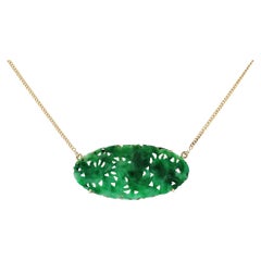 Art Deco Vintage Carved Natural Jade Pendant Necklace
