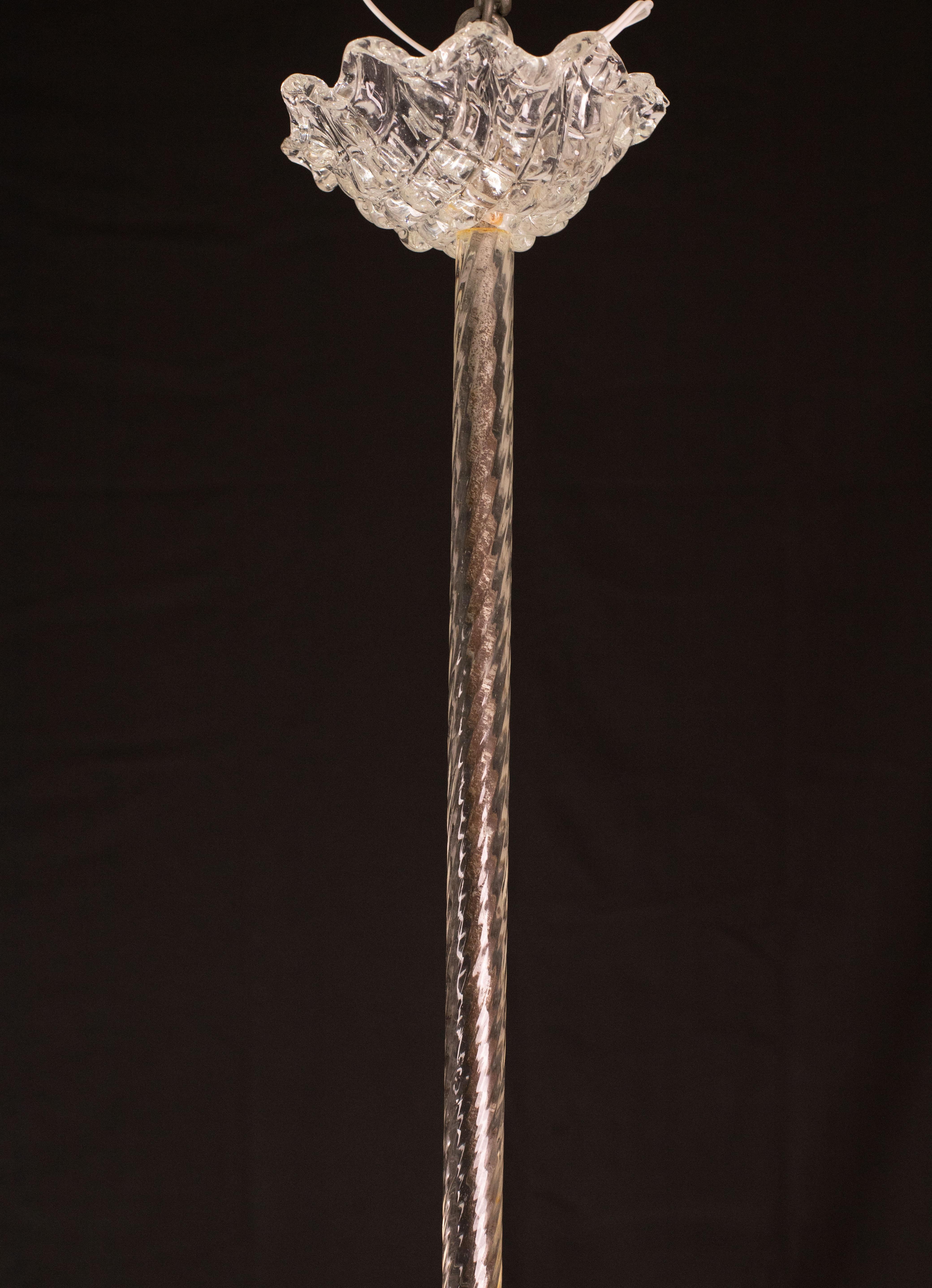 Art Decò Vintage Chandelier By Barovier e Toso, Murano Glass, 1940 For Sale 6