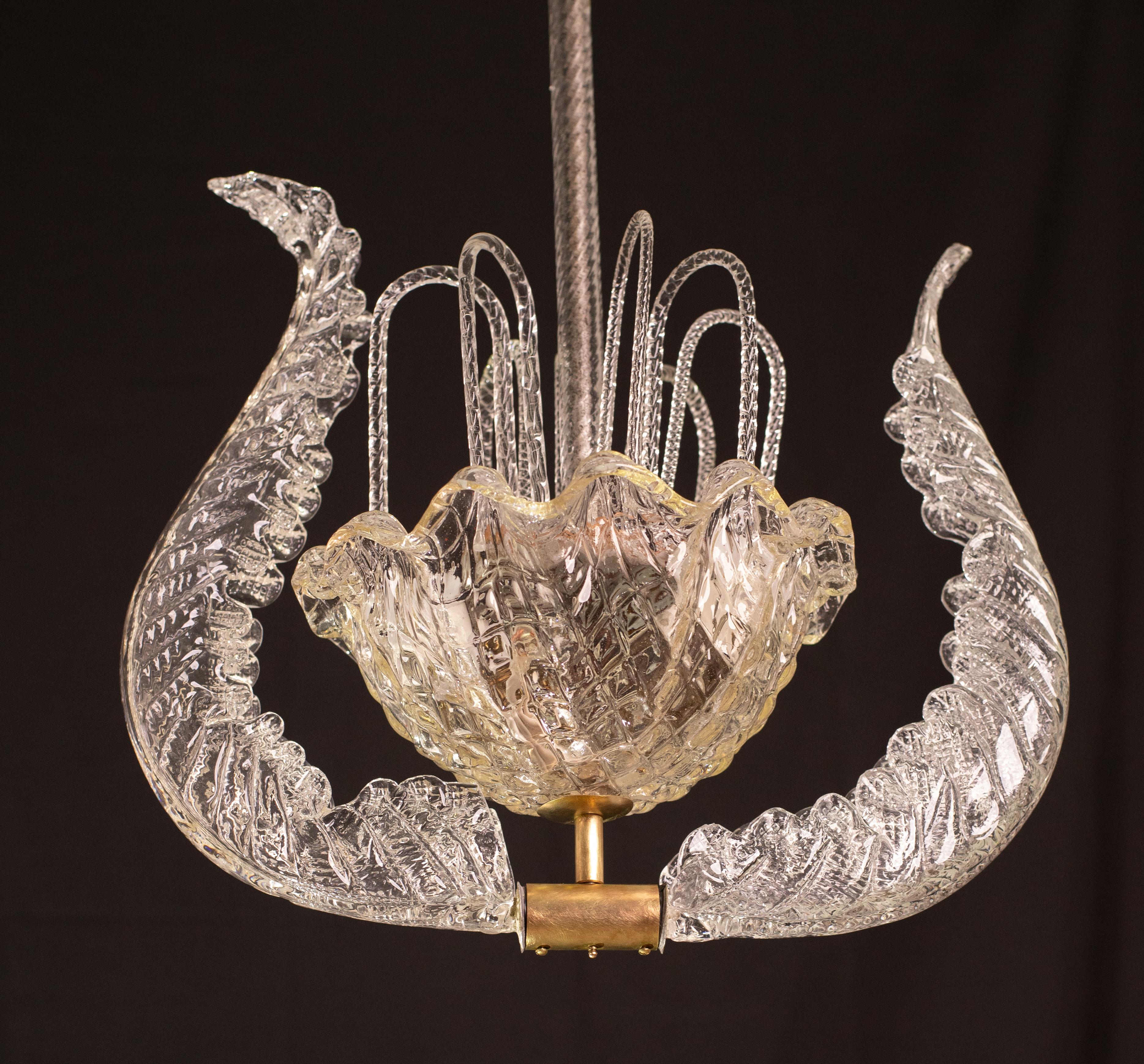 Art Decò Vintage Chandelier By Barovier e Toso, Murano Glass, 1940 In Good Condition For Sale In Roma, IT