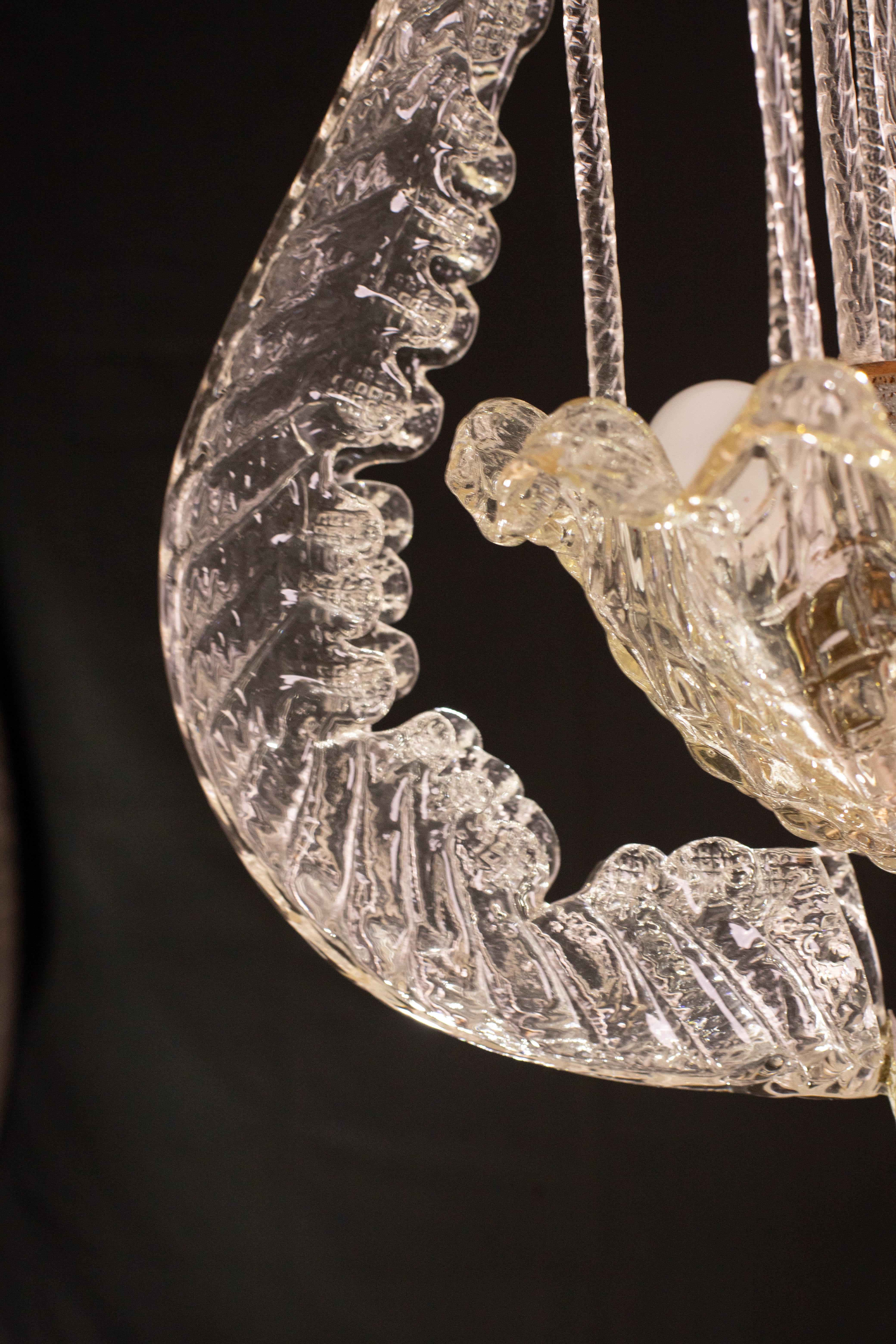 Art Decò Vintage Chandelier By Barovier e Toso, Murano Glass, 1940 For Sale 4
