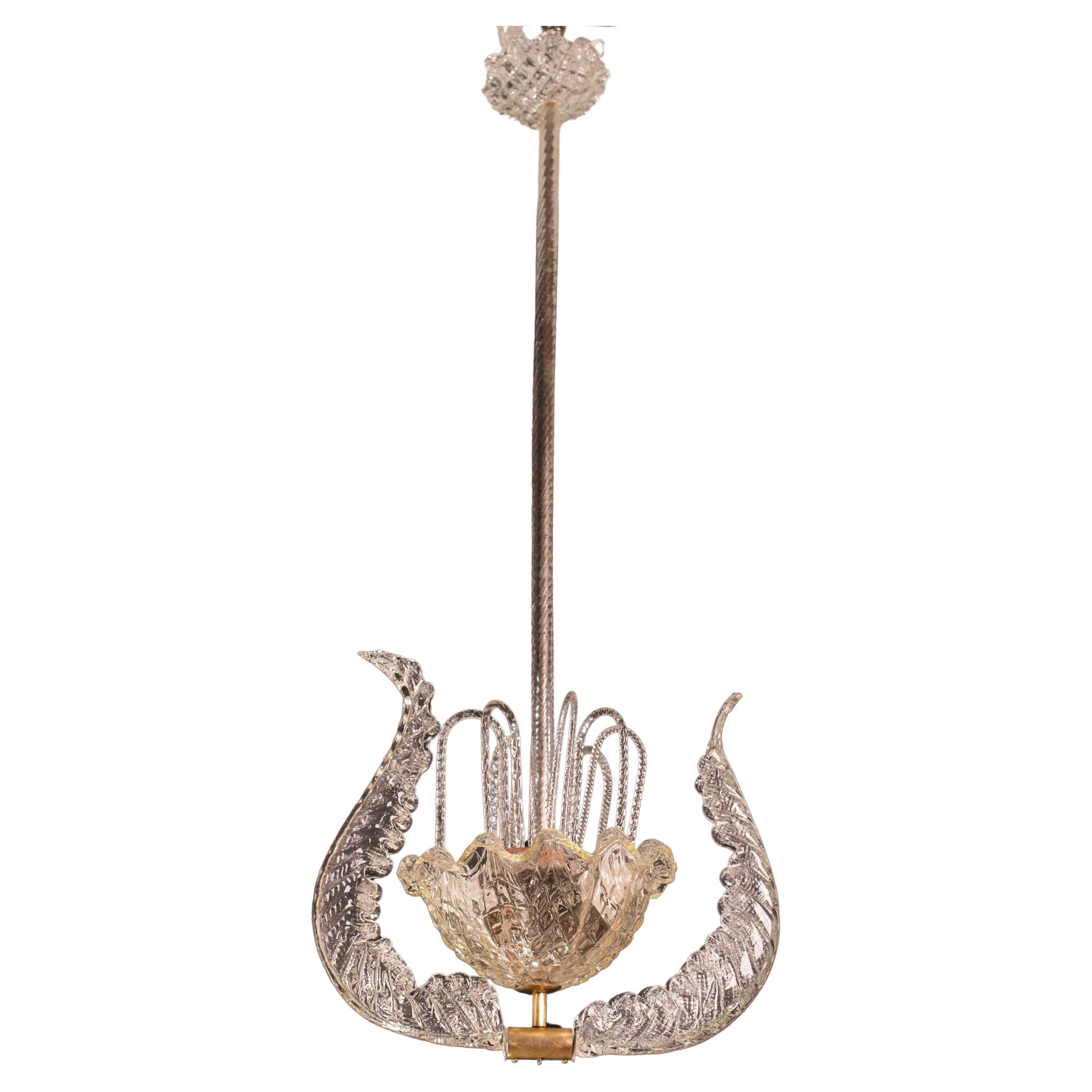 Art Decò Vintage Chandelier By Barovier e Toso, Murano Glass, 1940