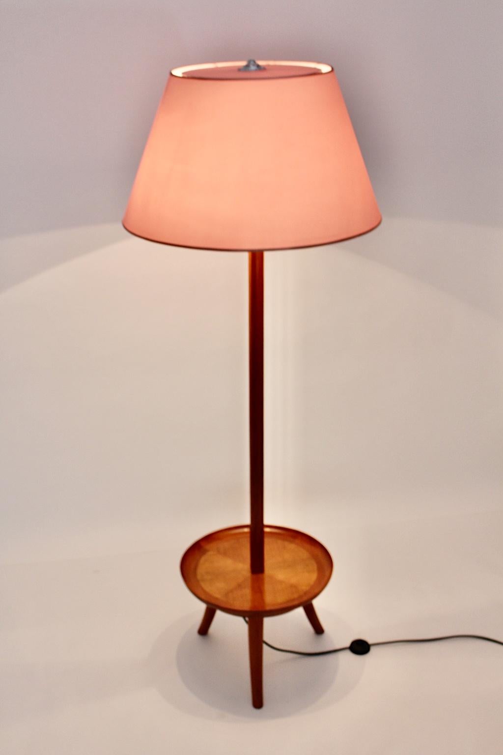 Austrian Art Deco Vintage Cherrywood Pink Floor Lamp Josef Frank Style, 1930s, Vienna For Sale