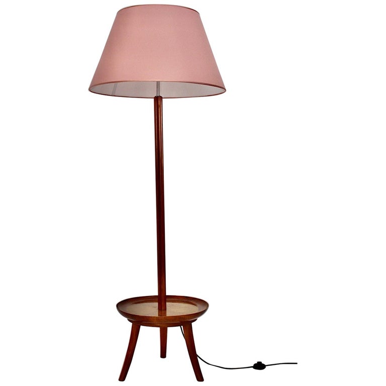 Art Deco Vintage Cherrywood Pink Floor, Deco Floor Lamp Table