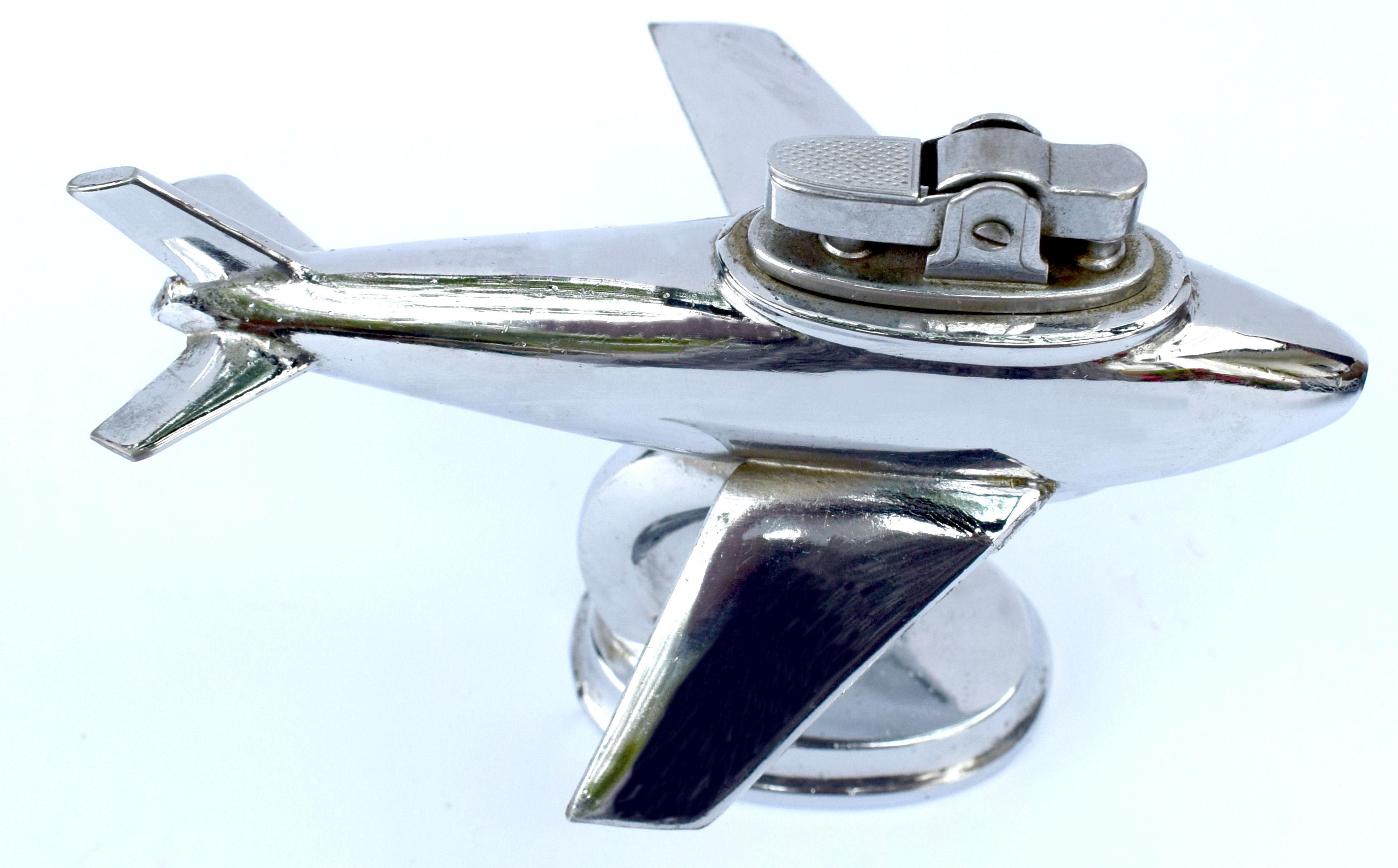 20th Century Art Deco Vintage Chrome Airplane Table Lighter