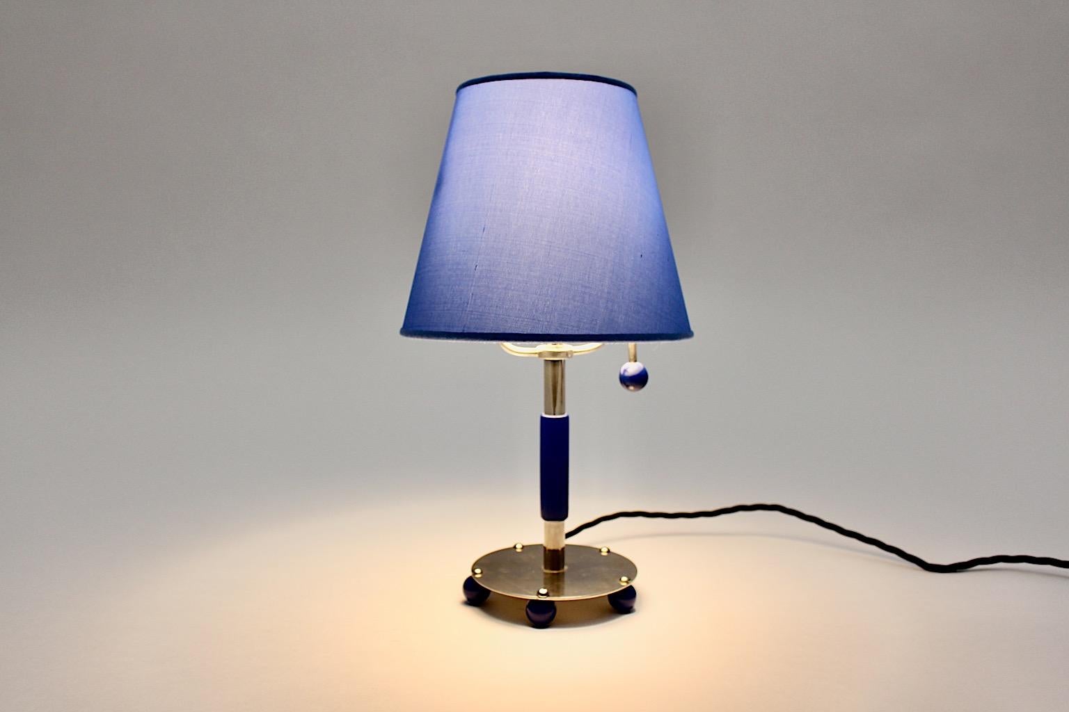 Art Deco Vintage Chromed Metal Blue Wood Table Lamp 1930s Germany For Sale 6