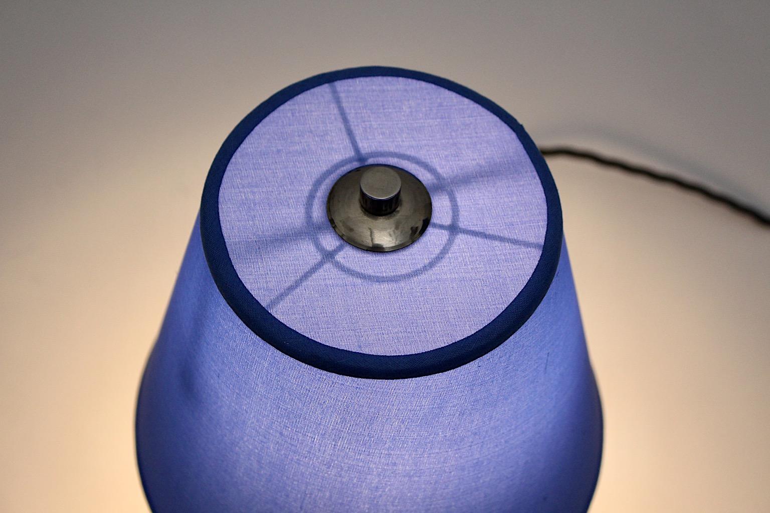 Art Deco Vintage Chromed Metal Blue Wood Table Lamp 1930s Germany For Sale 7