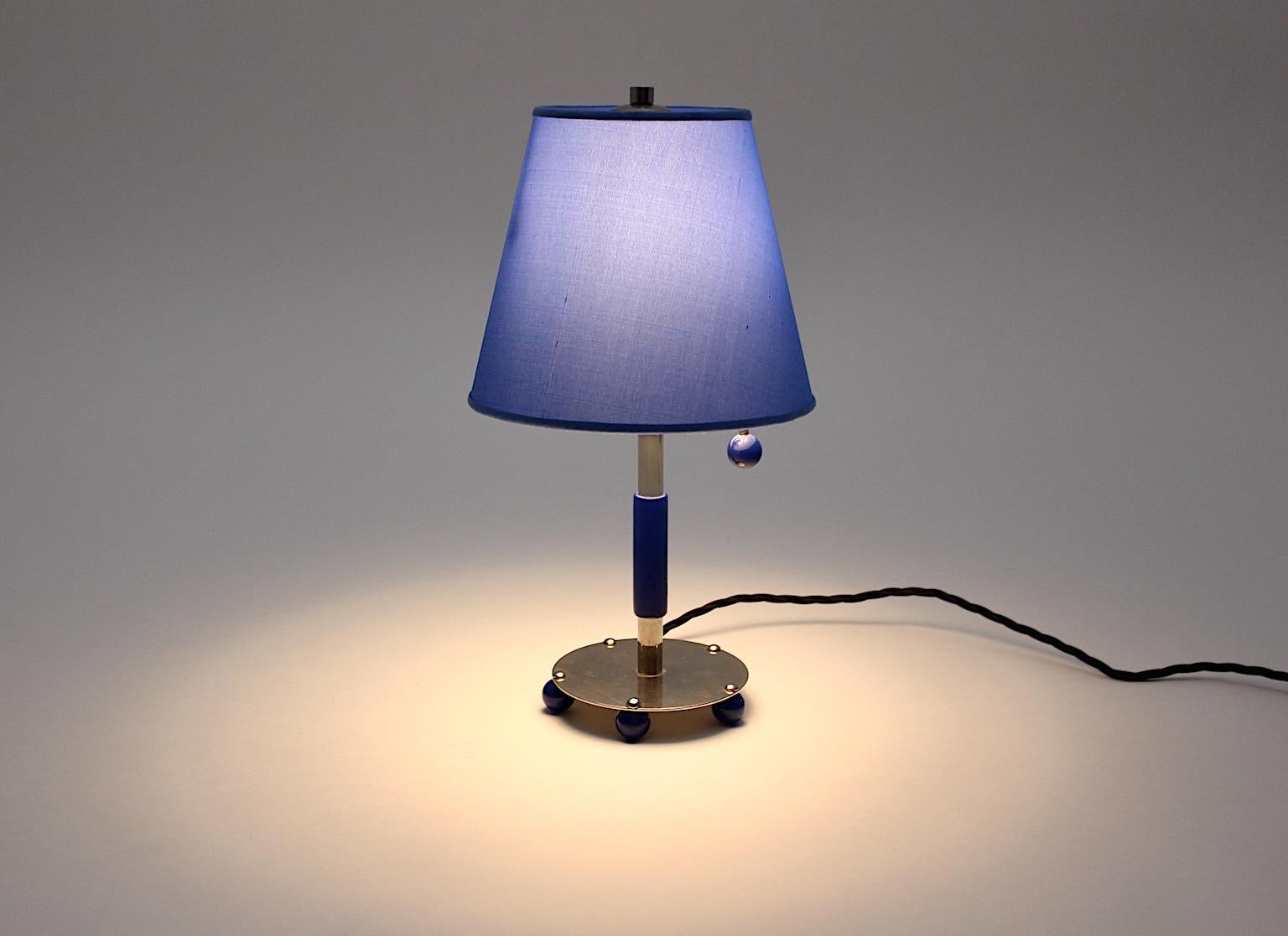 Art Deco Vintage Chromed Metal Blue Wood Table Lamp 1930s Germany For Sale 8