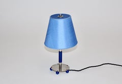 Art Deco Vintage Chromed Metal Blue Wood Table Lamp 1930s Germany