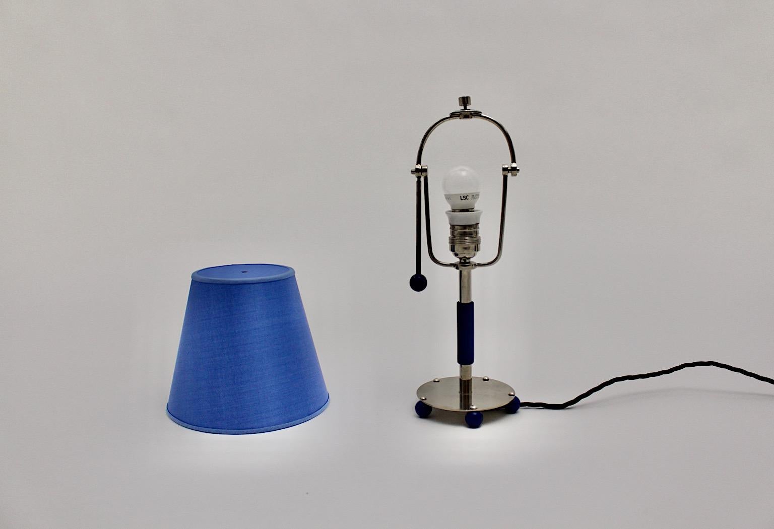 Art Deco Vintage Chromed Metal Blue Wood Table Lamp 1930s Germany For Sale 3